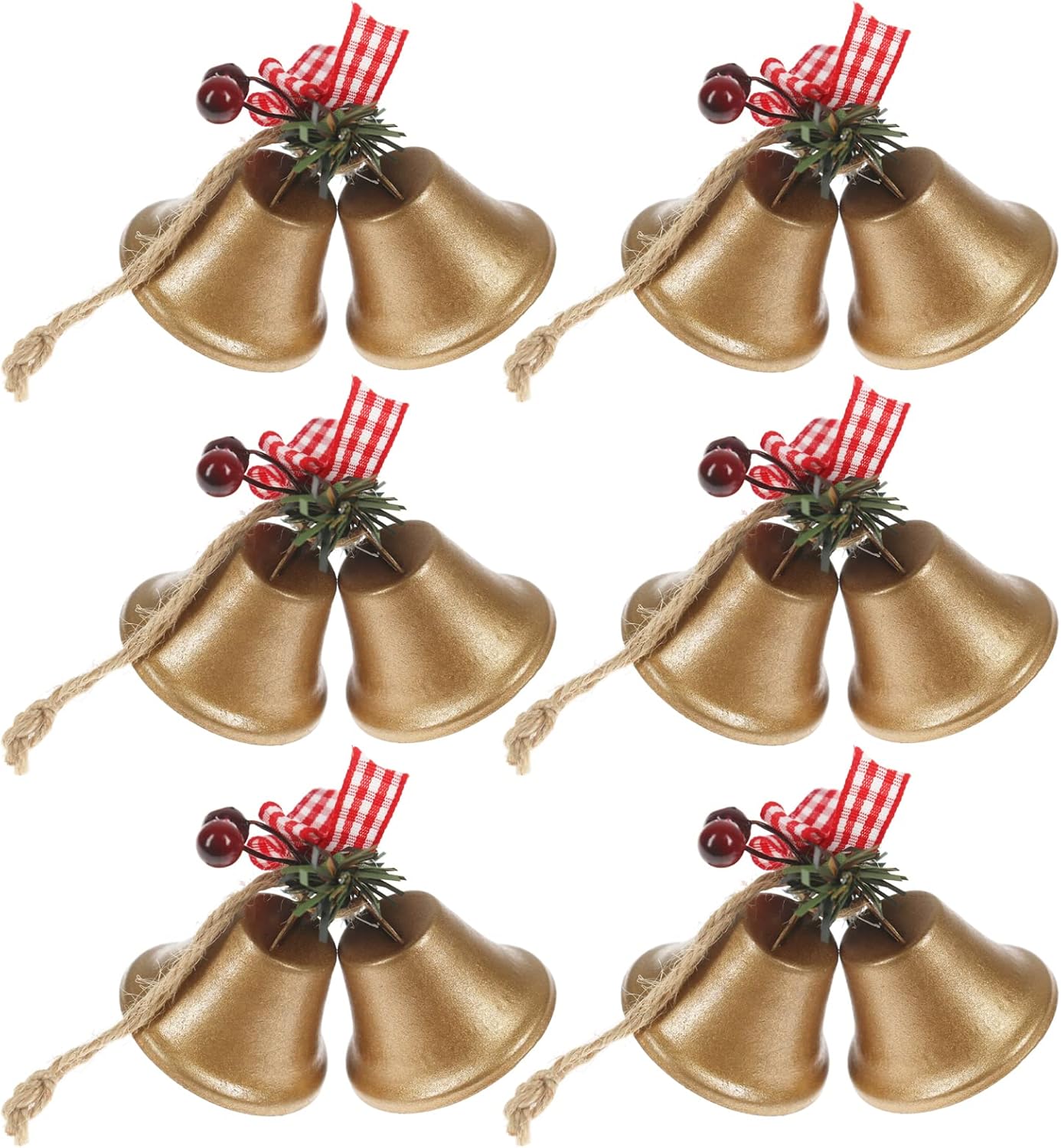 Ozdoby świąteczne z dzwoneczkami, złote, 7*3,8*14cm, 6 metalowych dzwoneczków, dekoracja okienna, dzwonki świąteczne z kutego żelaza.