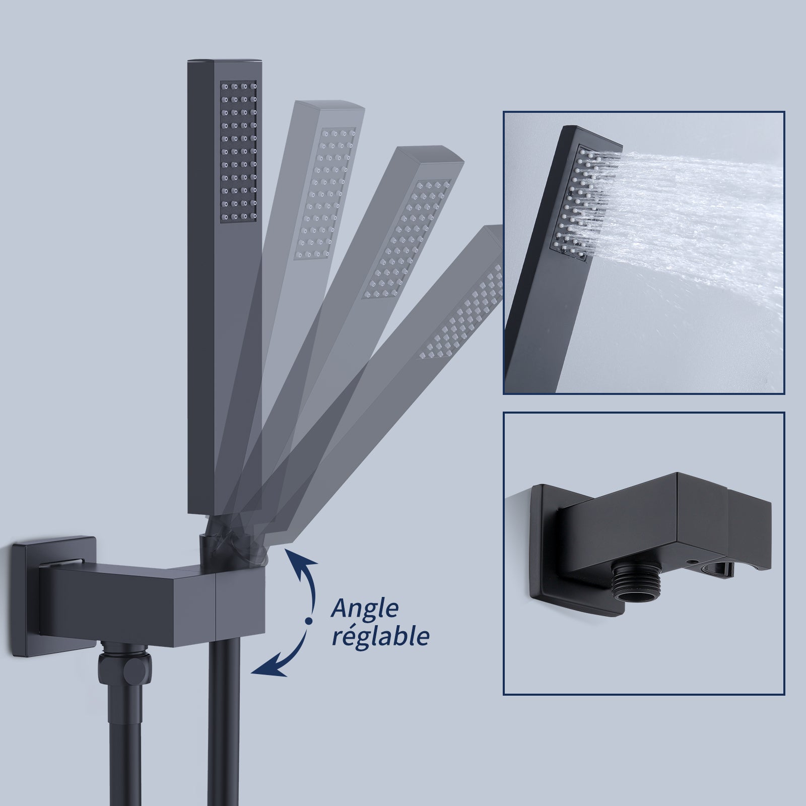 Colonne de Douche Encastrée Noir Système de Douche Thermostat en Laiton avec Tête de Douche Carrée 30*30CM HOMELODY - 3