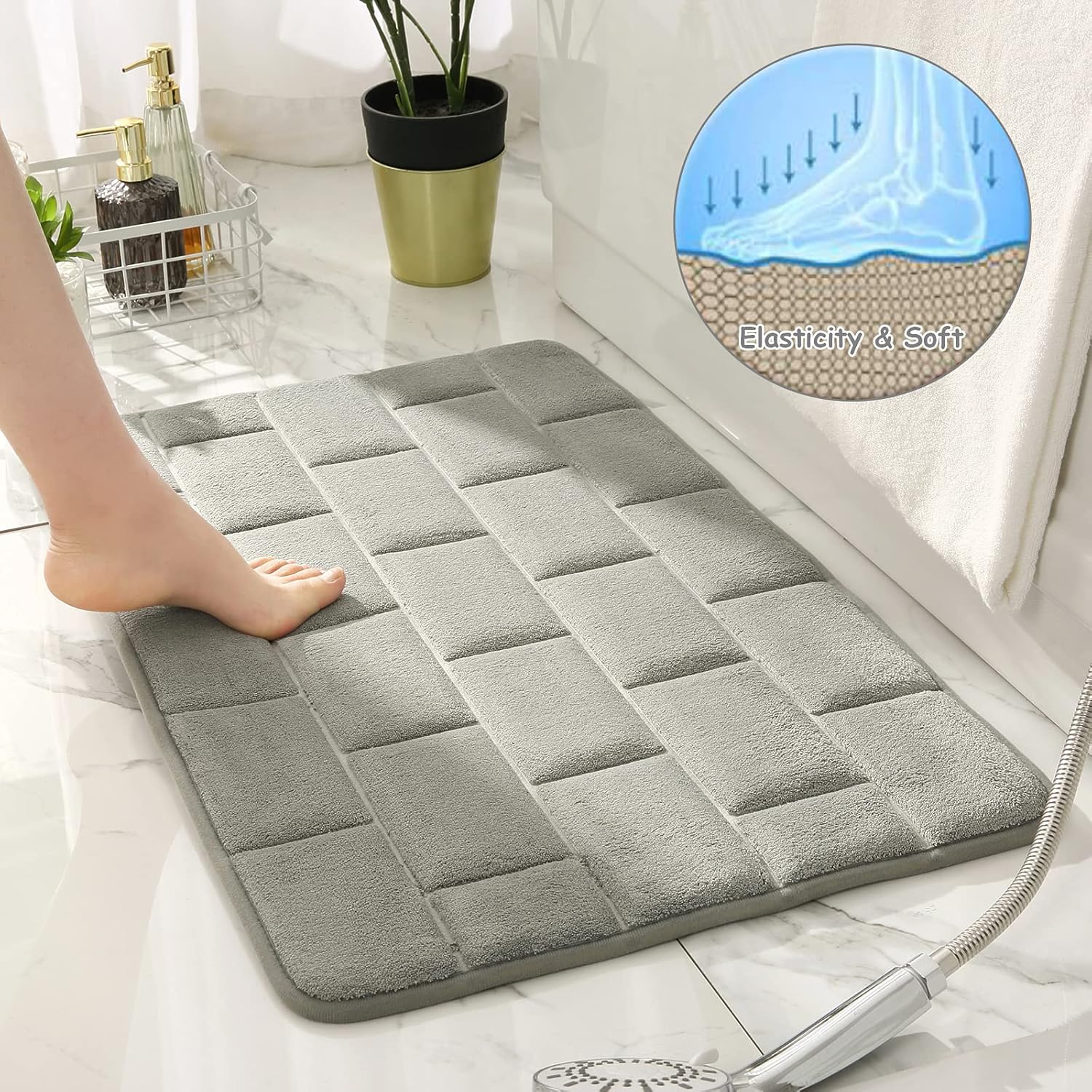 MIULEE Tappeto da Bagno in Memory Foam Antiscivolo – Morbido, Assorbente, Lavabile – Superficie con Effetto Ciottoli, 50x80 cm, Color Cammello