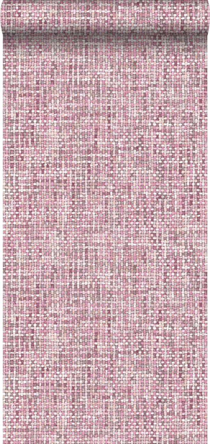 Papel pintado efecto lino rojo burdeos - 53 cm x 10.05 m - estahome