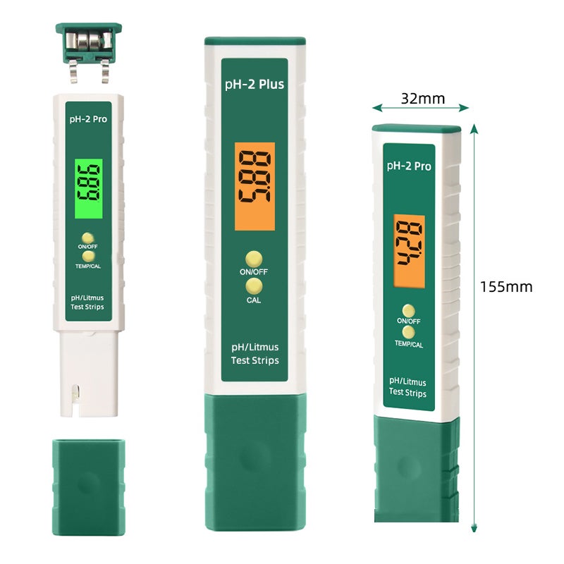 Stylo de test d'acide et d'alcali de pH d'affichage de température de PH-2Pro blanc et vert, mètre d'essai de qualité de l'eau - 2