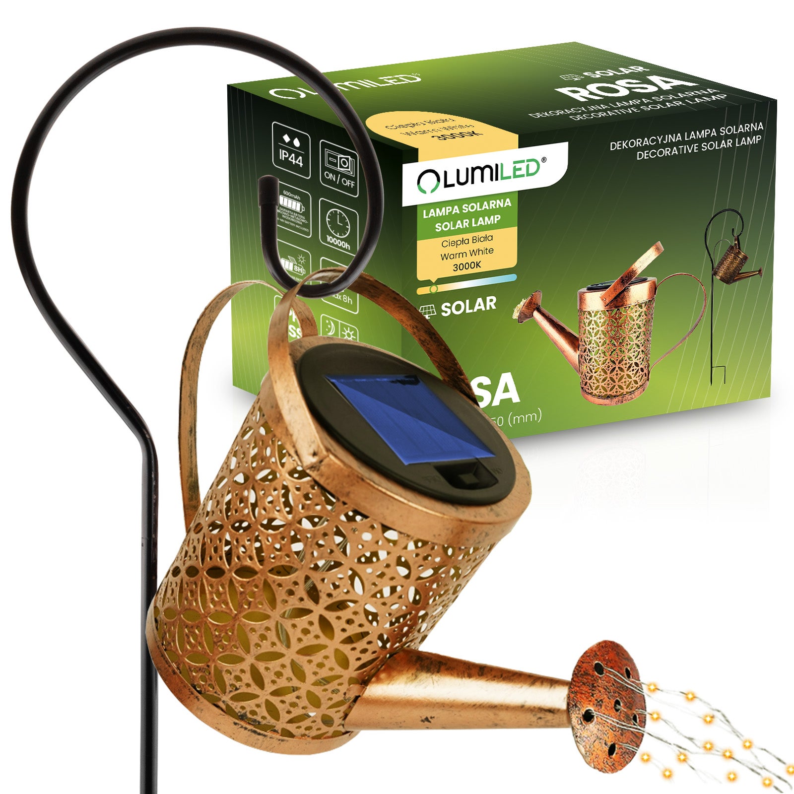 Lampa Ogrodowa Lumiled LED Solarna Wbijana Konewka Miedziana IP44 3000K Ciepła biel 1 szt.