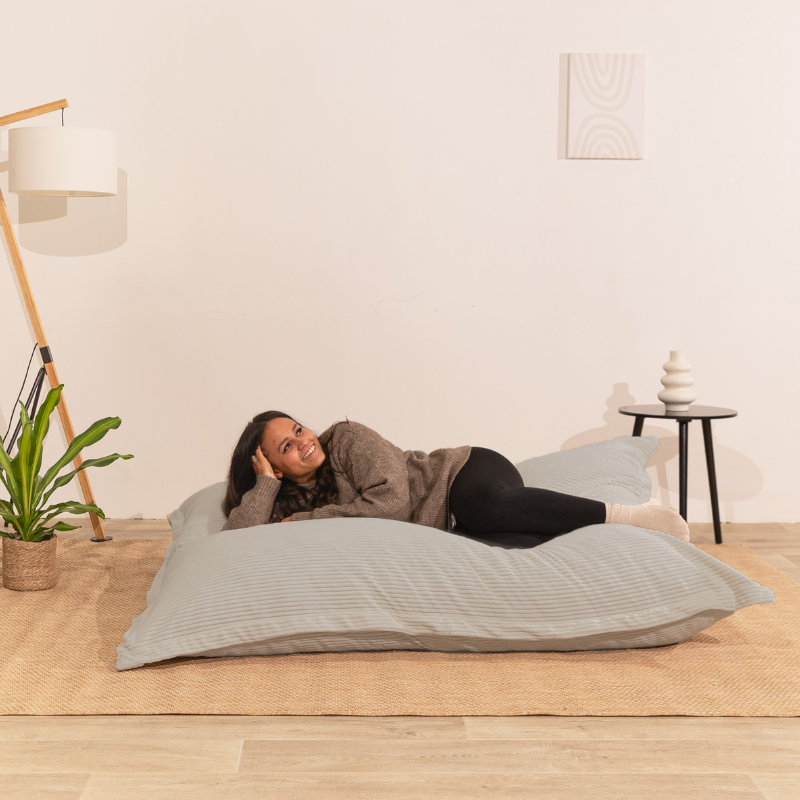 Pouf velours côtelé déhoussable BANANAIR 180 x 140 cm gris clair - 7