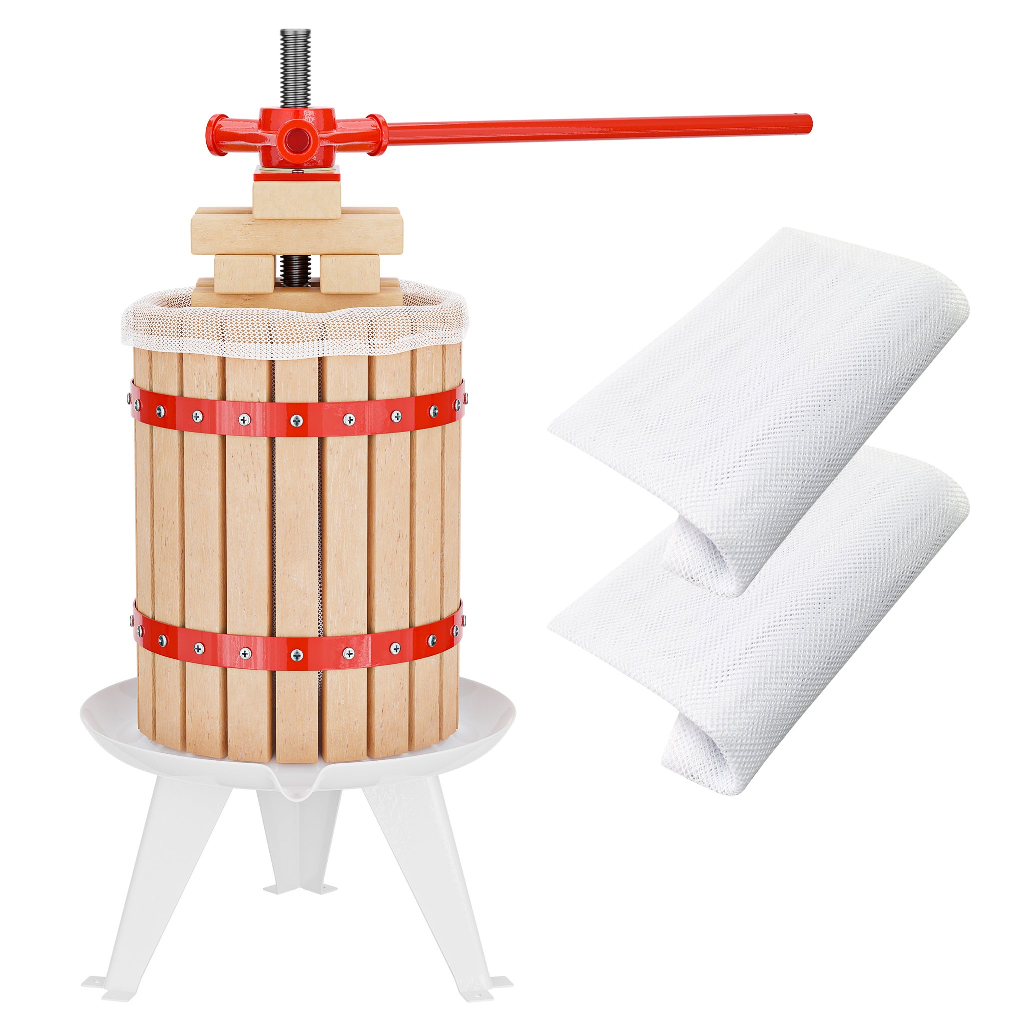 Pressoir à Fruits WilTec - 12L - En Hêtre - Avec Broche Et Torchon - Pour Jus Maison - Pomme, Raisin, Baies