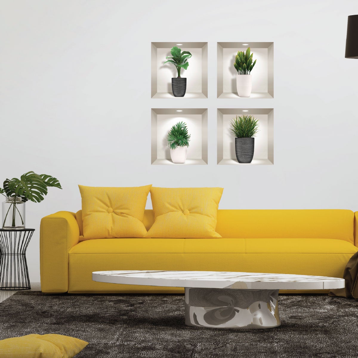Adesivo effetto 3D piante in vasi design - Sticker adesivo - adesivi murali - 80x80cm - 3