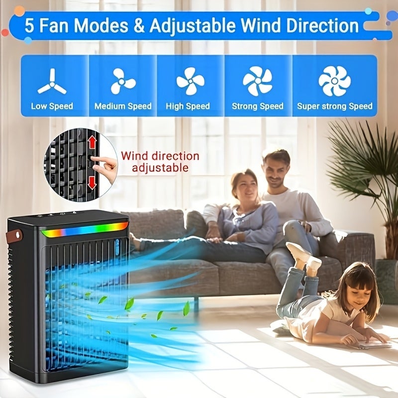 1 Ar condicionado portátil, Mini Refrigerador de ar, Refrigerador de ar USB de 680 ml, Ventilador de 5 velocidades - 6