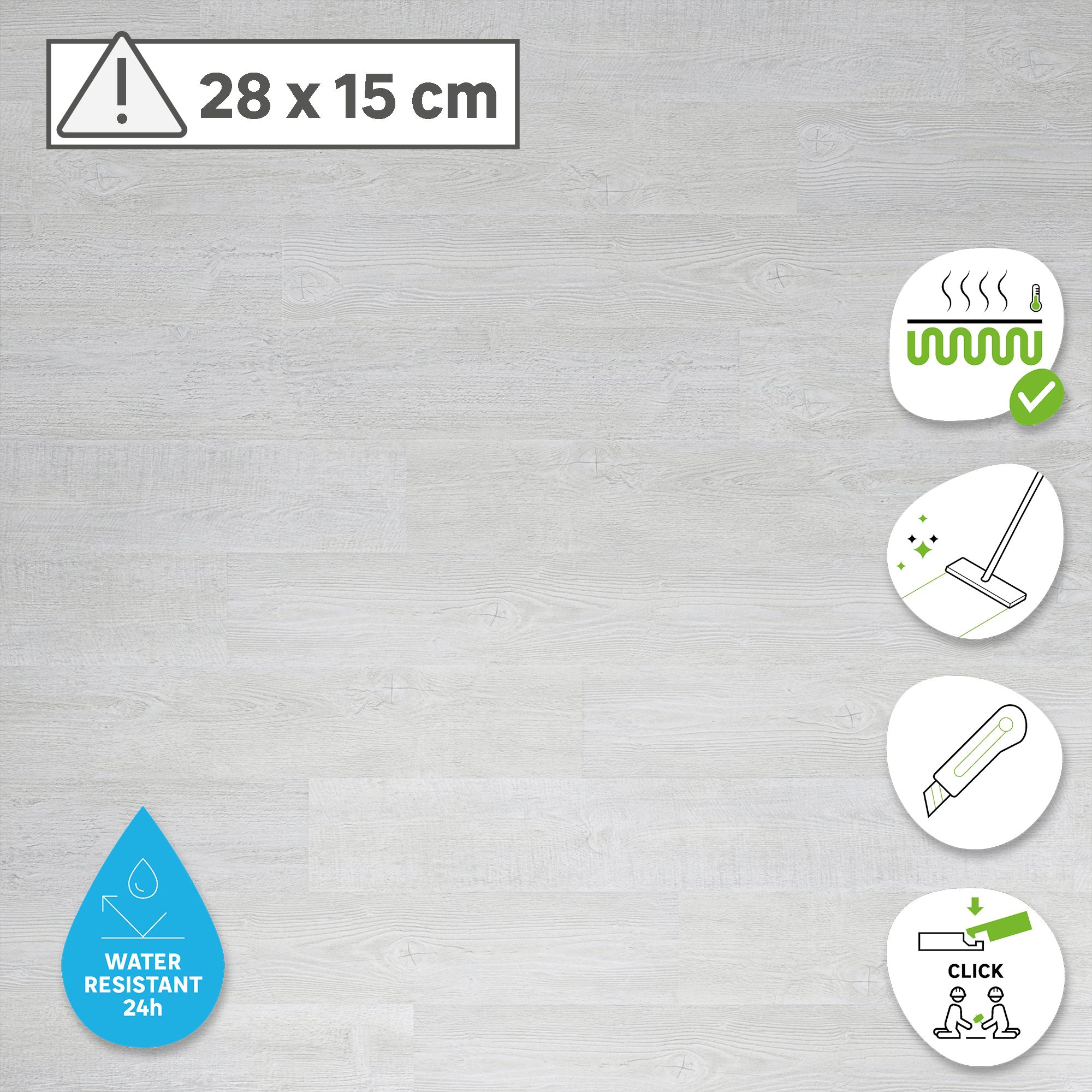 ARTENS - Échantillon de lame PVC - 28 x 15 cm - Sol PVC à clipser DUNGARVEN - MEDIO - Effet bois blanc - Epaisseur 3,5 mm - Classe 31 - 2