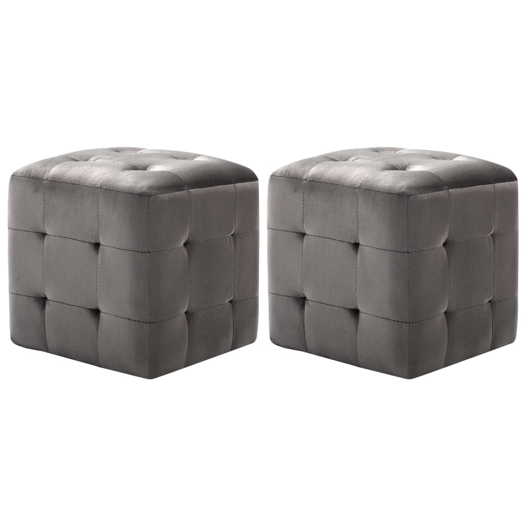 Pufe 2 unidades veludo cinza 30x30x30 cm - 2