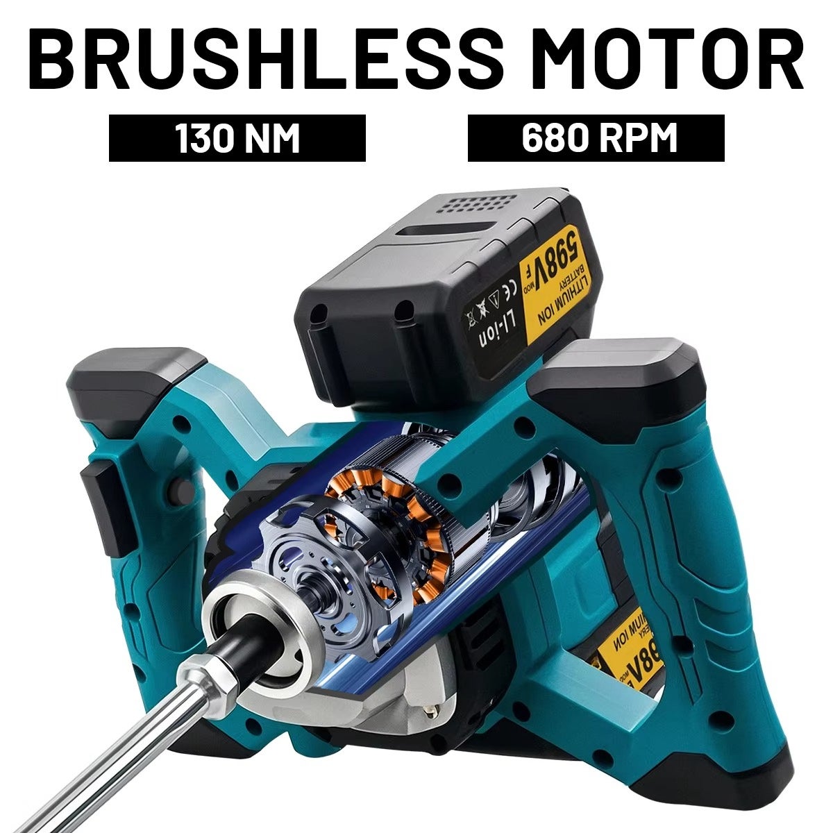 Mélangeur électrique sans fil pour béton, mortier et plâtre, à 6 vitesses, avec moteur sans balais, compatible avec les batteries Makita 18 V. - 7