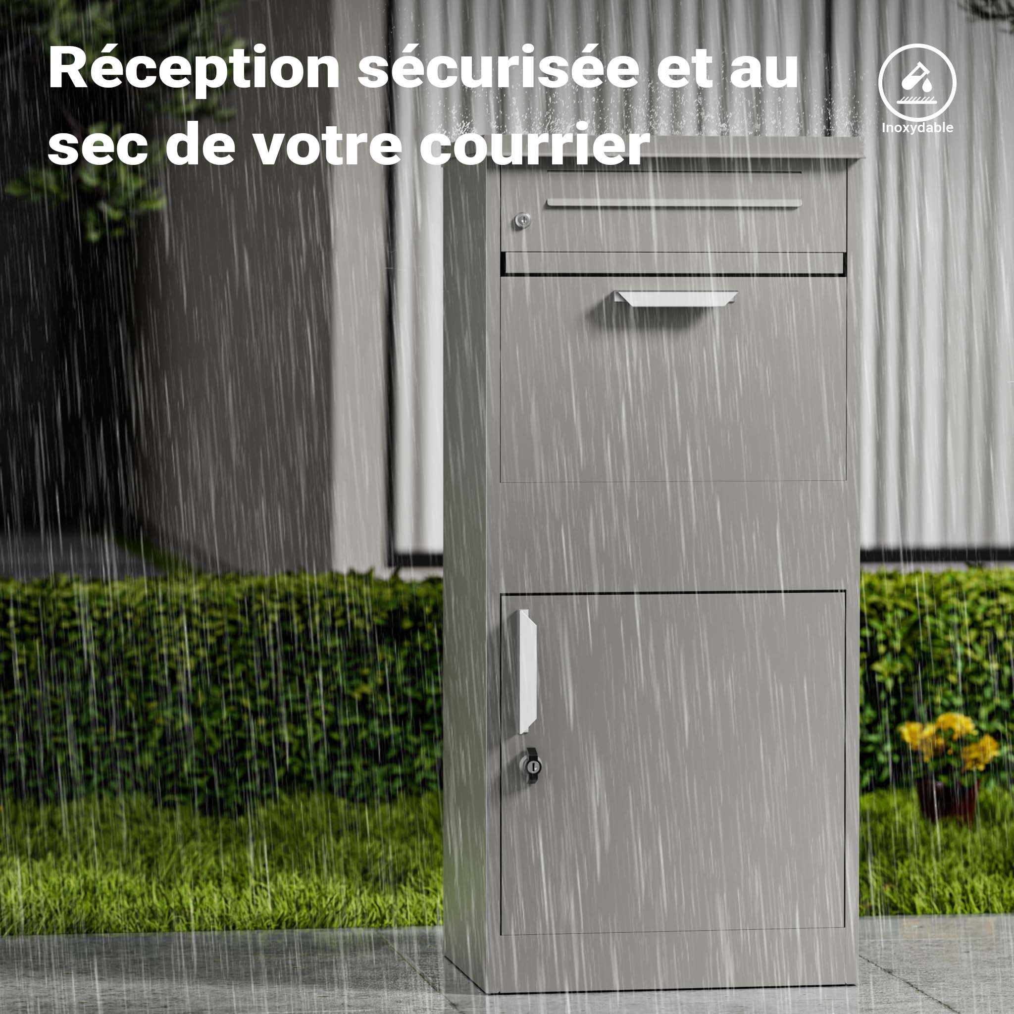 Boîte à colis verrouillable grise 500 x 370 x 1120 mm, Boîte aux lettres sur pied, pour colis max. 150 x 400 x 400 mm, Usage domestique… Wiltec - 6