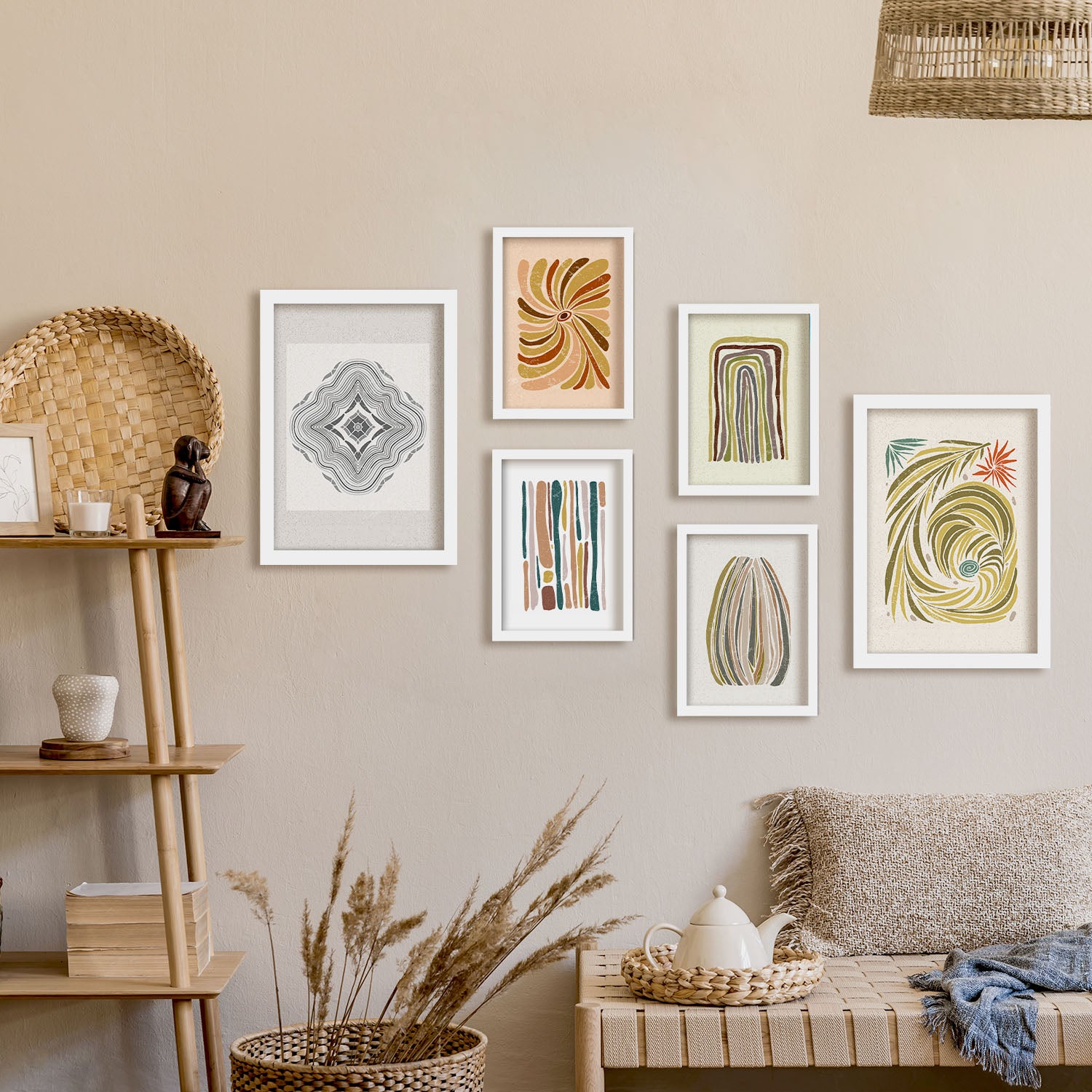 Nacnic Ensemble 6 Impressions De Lignes Dans De Style Ethnique Cadre Décoratifs Pour Votre Chambre Maison Impression A4 A3 Avec Des Cadre Blanc - 5