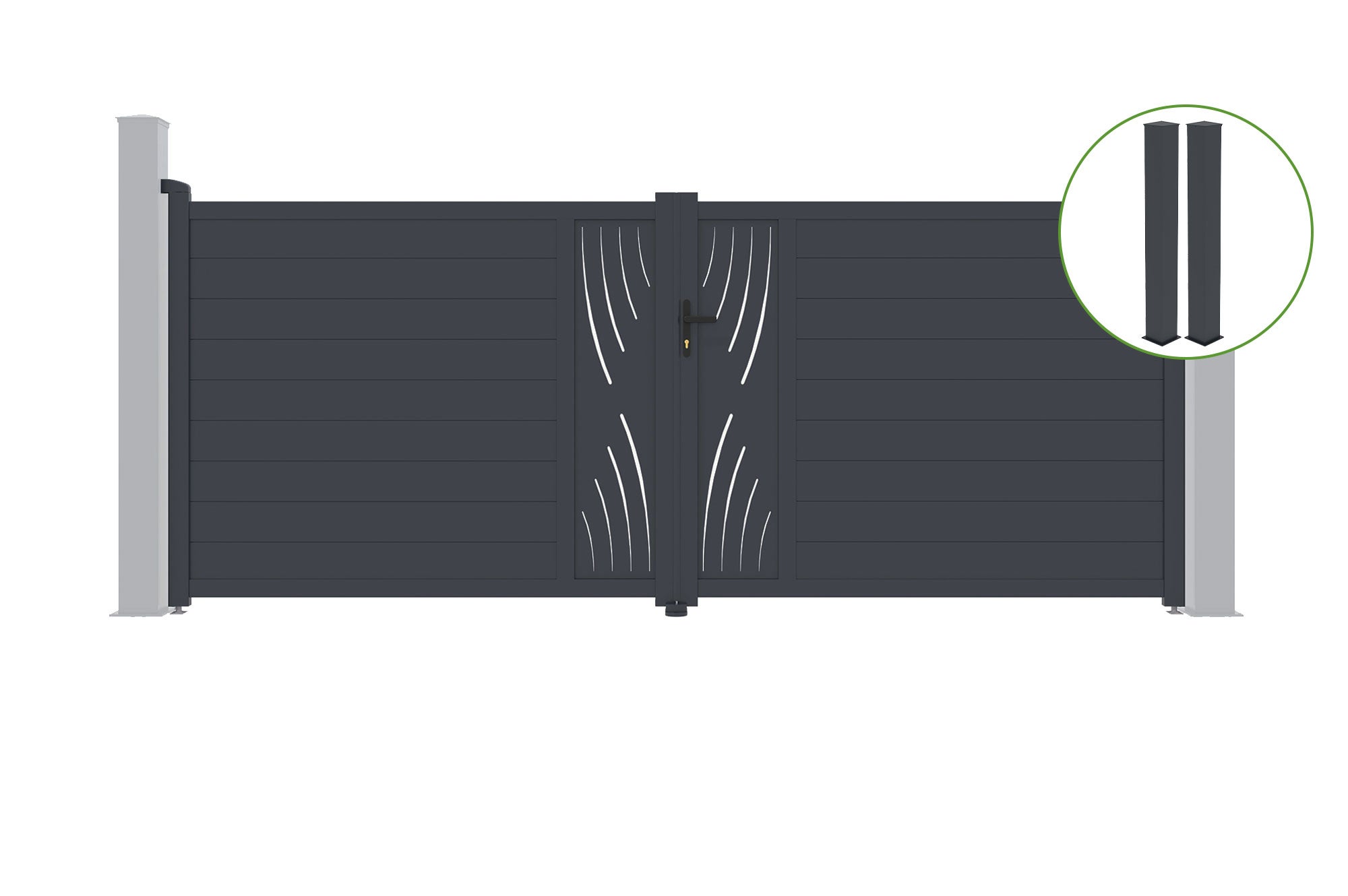 Brama skrzydłowa 4m VELETA wys. 160cm aluminium szare + 2 słupki 20x20cm wys. 19