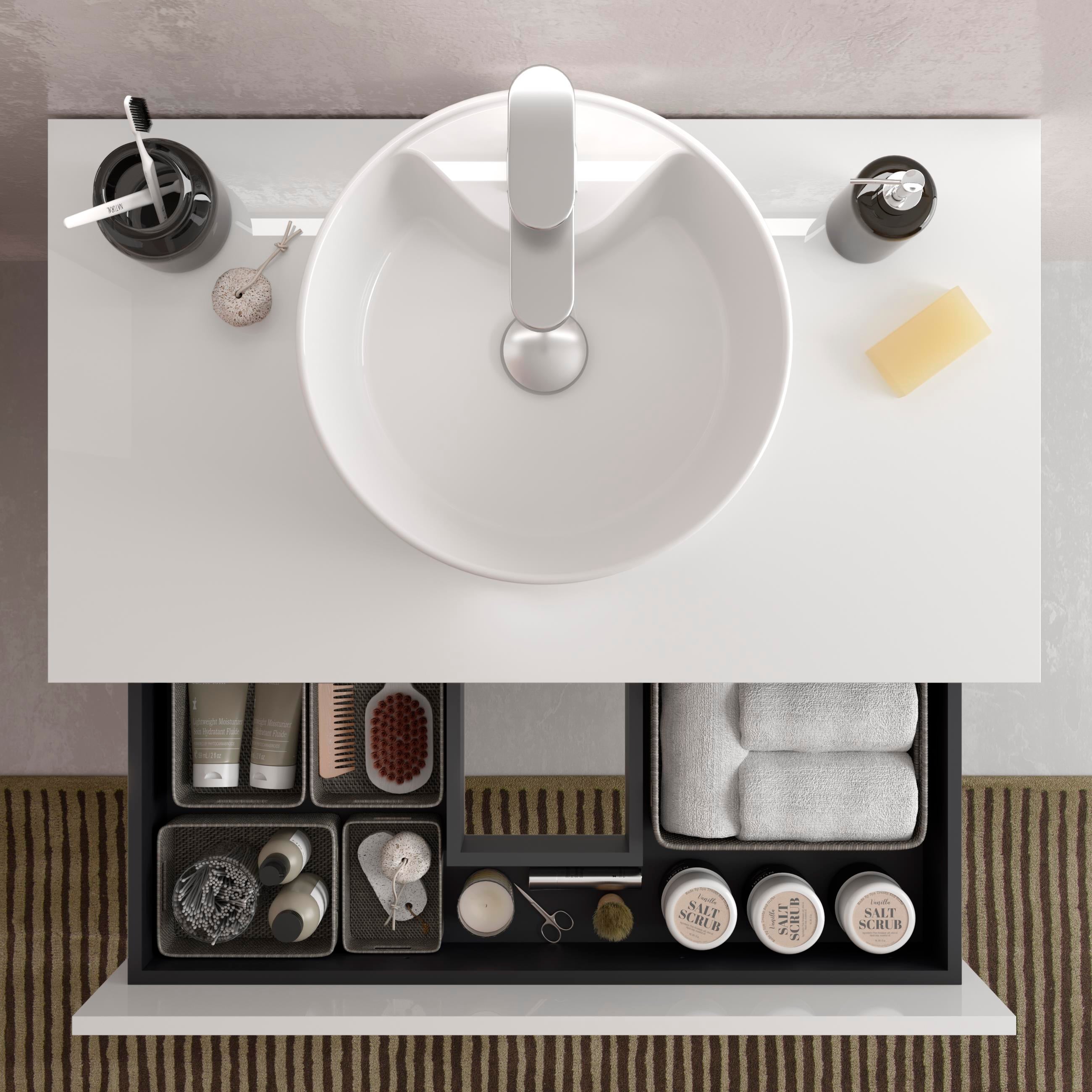 Mobile da Bagno BEQUIA METAL Bianco Opaco 100cm 2 cassetti (Senza Lavabo) - 4