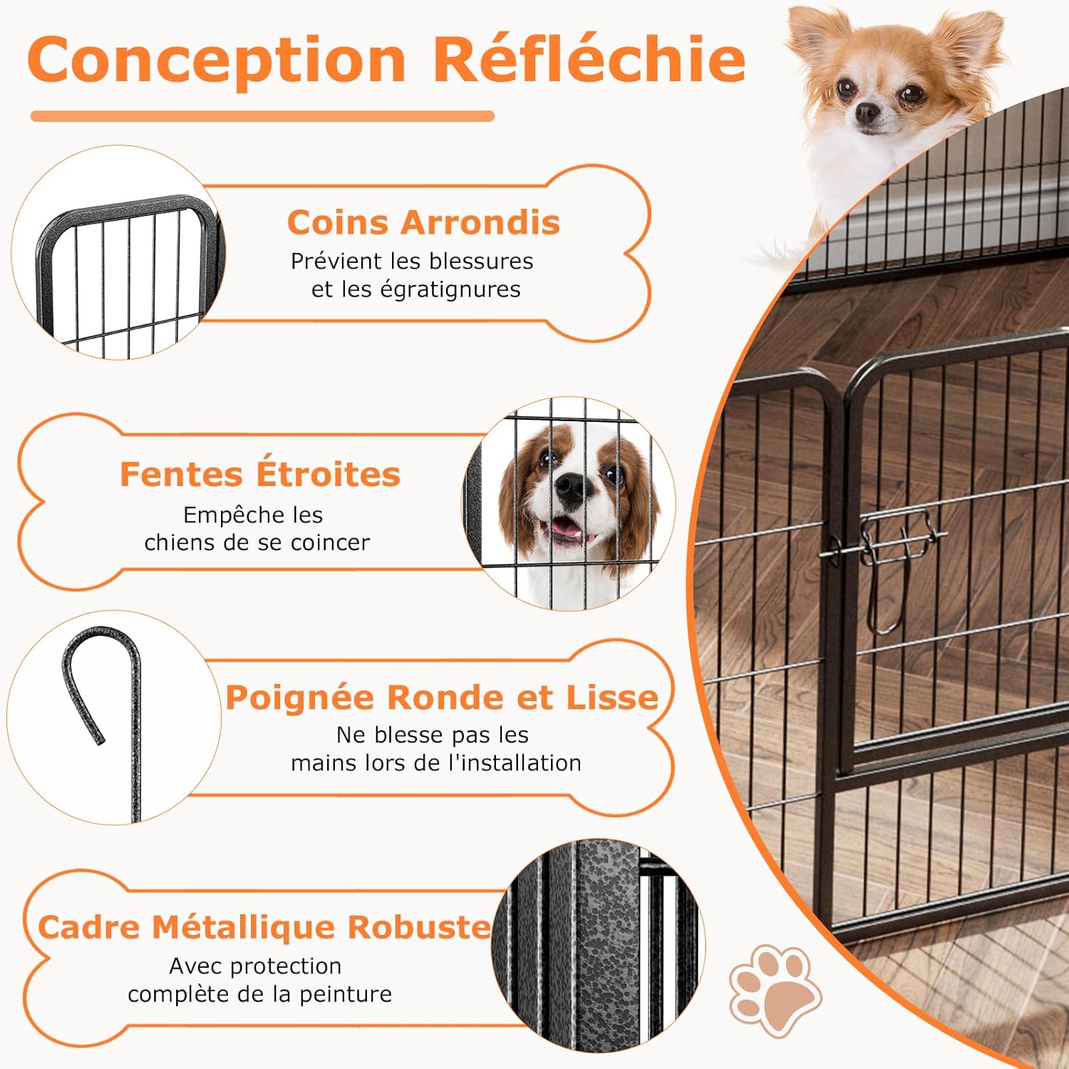 Pista para cães interior/exterior, 8 painéis, pista para cães dobrável portátil com porta, 8 estacas no chão, rotação de 360°, (79 × 60 cm) - 7
