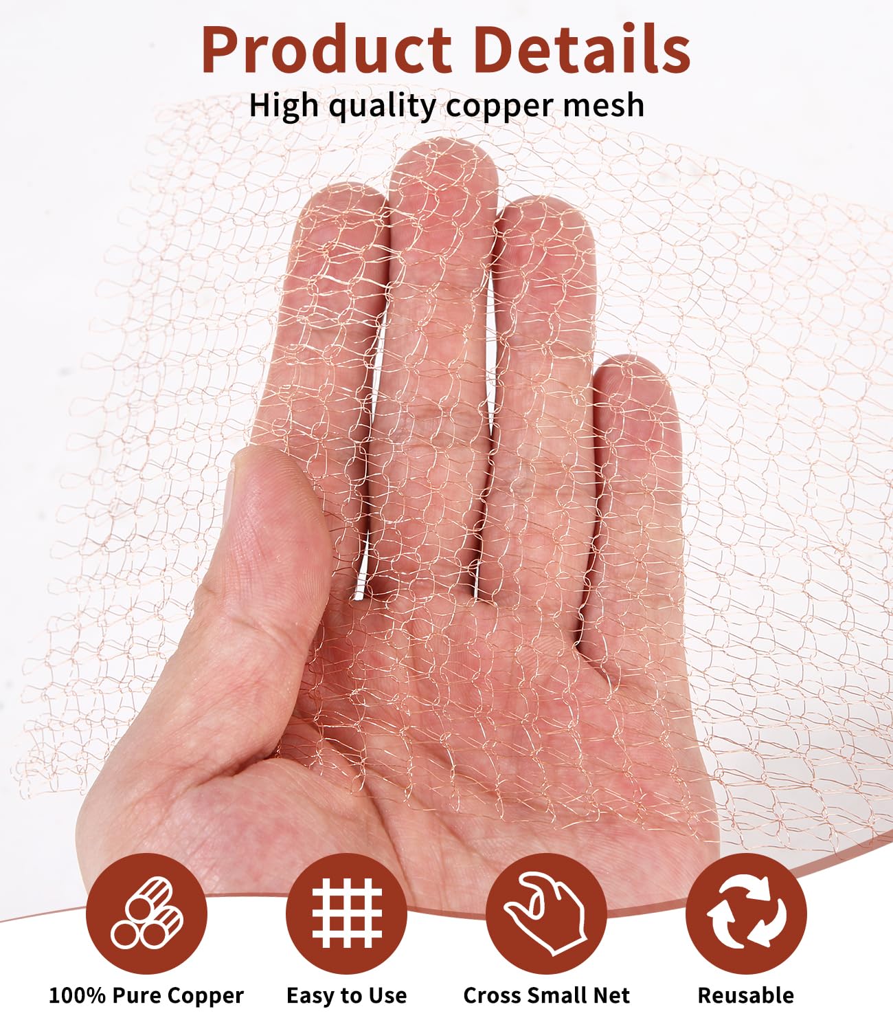 10m x 127mm Grillage Anti Rongeur de Haute Qualité, Ruban de Cuivre Contre Les Escargots, Filet en Cuivre 100% Cuivre Anti Limaces et Escargots - 4