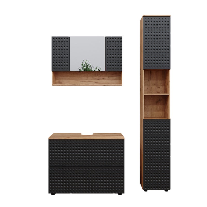 Vicco Zestaw mebli łazienkowych Irma, Kropkowany antracyt, 3 sztuki, z szafką z lustrem 80 cm