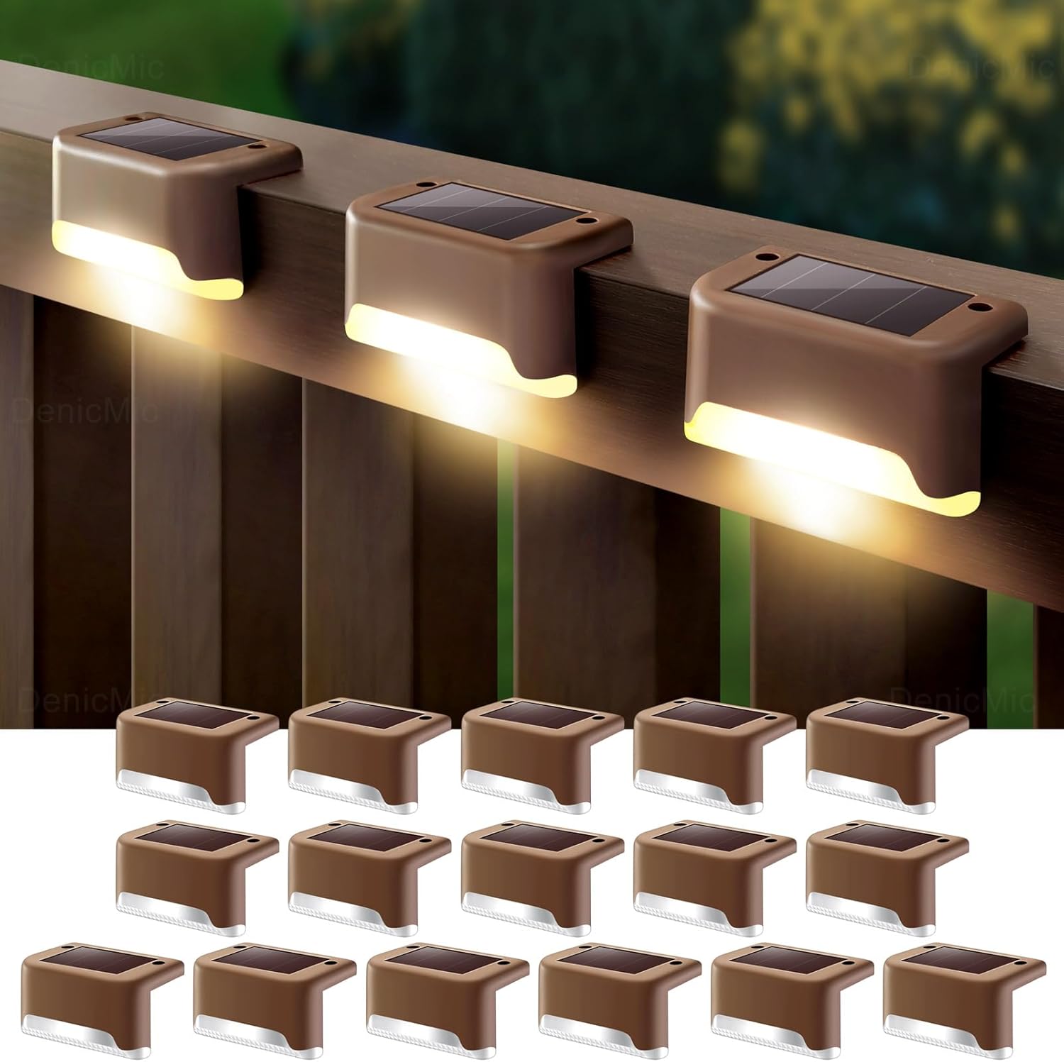 Lampy solarne tarasowe – odpowiednie do zewnętrznych schodów, stopni, ogrodzeń, dziedzińców, patio i ścieżek – 16 sztuk (ciepła biel)