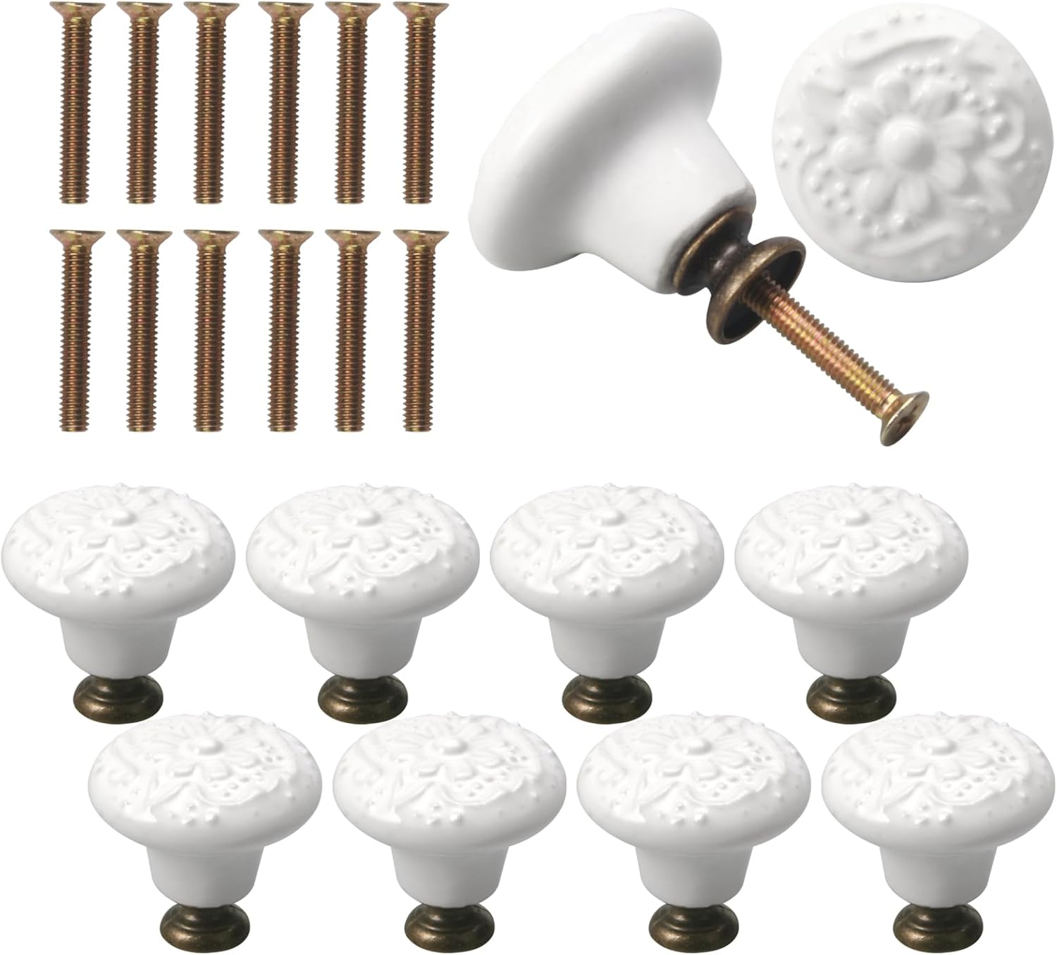 10 Pièces Bouton De Meuble Porcelaine 34mm - Vintage Pour Portes Placards Tiroirs Buffets Avec Vis Blanc 99335217