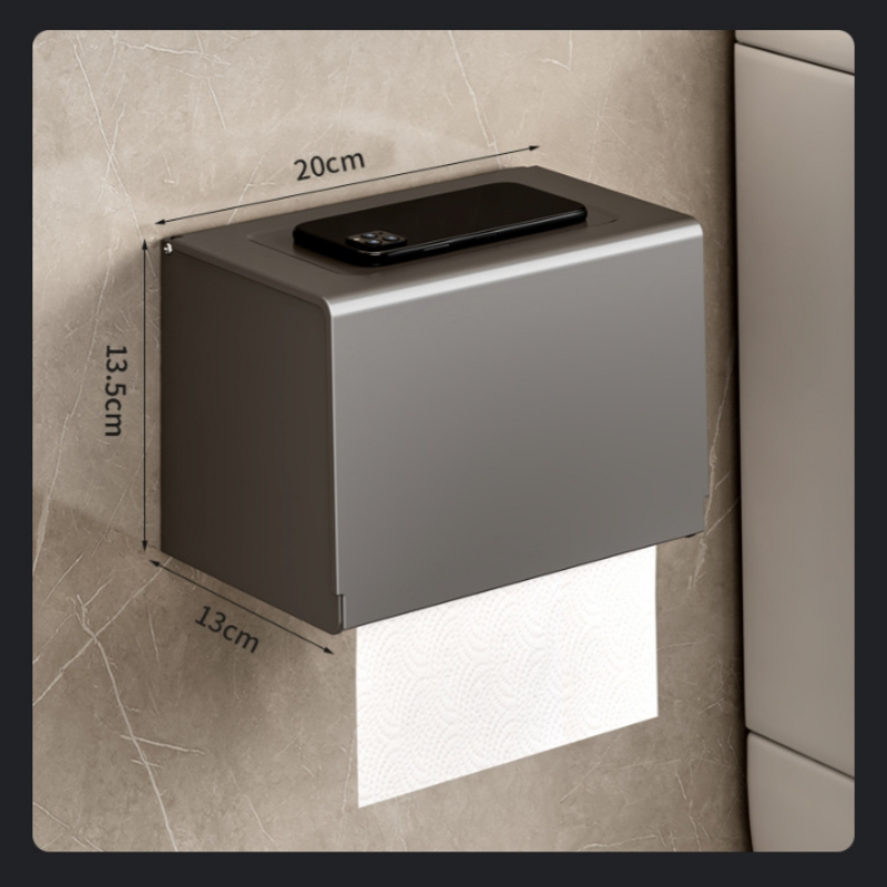 Uchwyt na papier toaletowy do łazienki, uchwyt na rolkę papieru, dozownik papieru toaletowego, bez otworów, 20×12×13 cm - Szary - 2