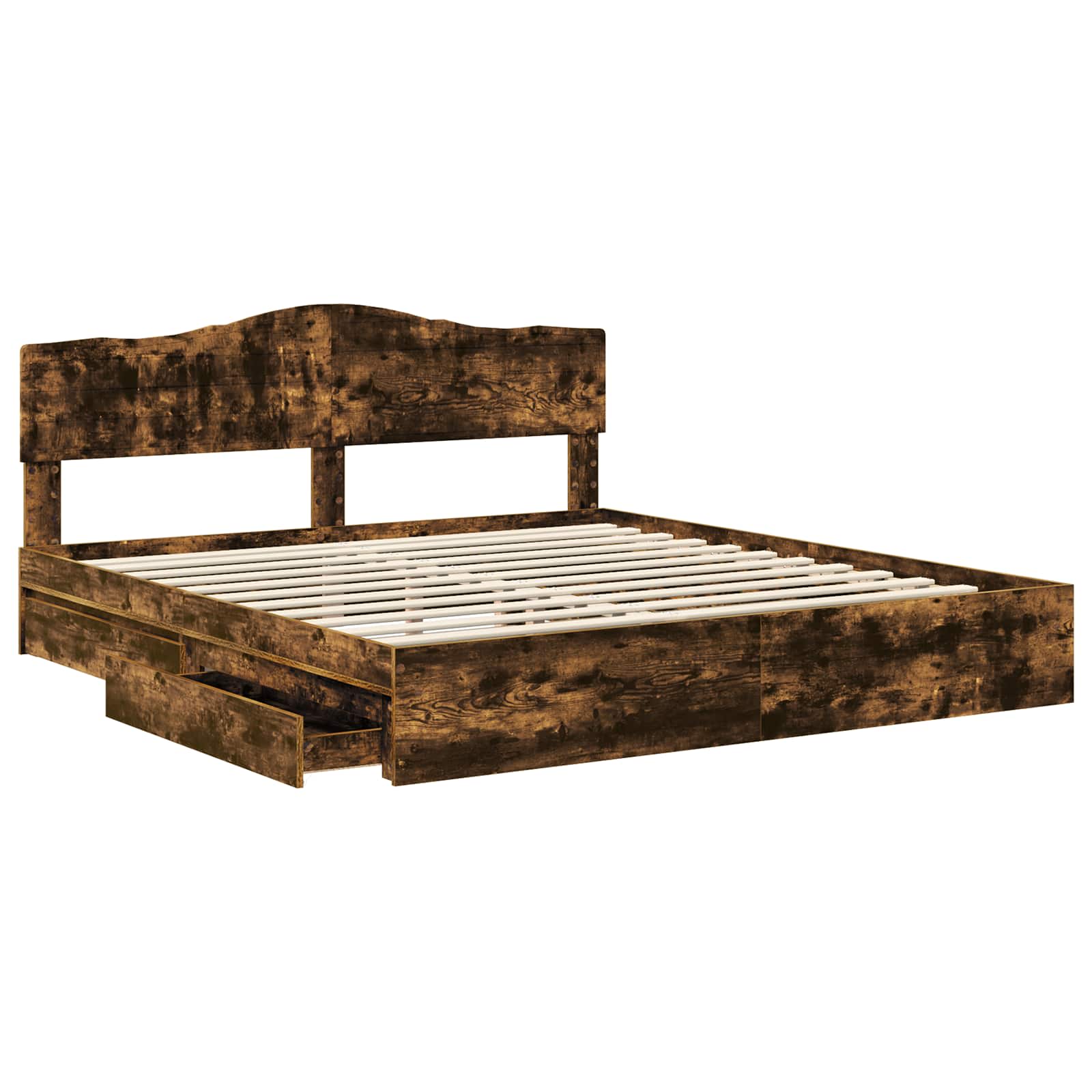 Lit de rangement chêne fumé 180 x 200 cm en panneau de bois - 5