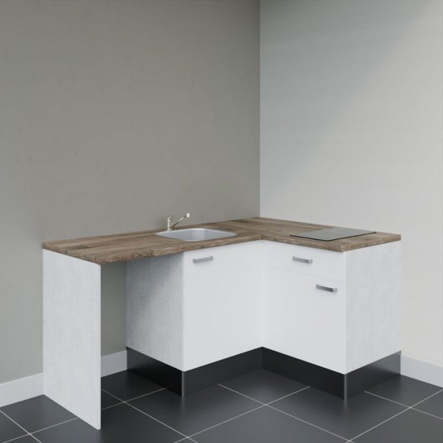 Kitchenette 128 cm modèle KA01 - Façades Blanc - Plan de travail Bois - Crédences Non - Evier