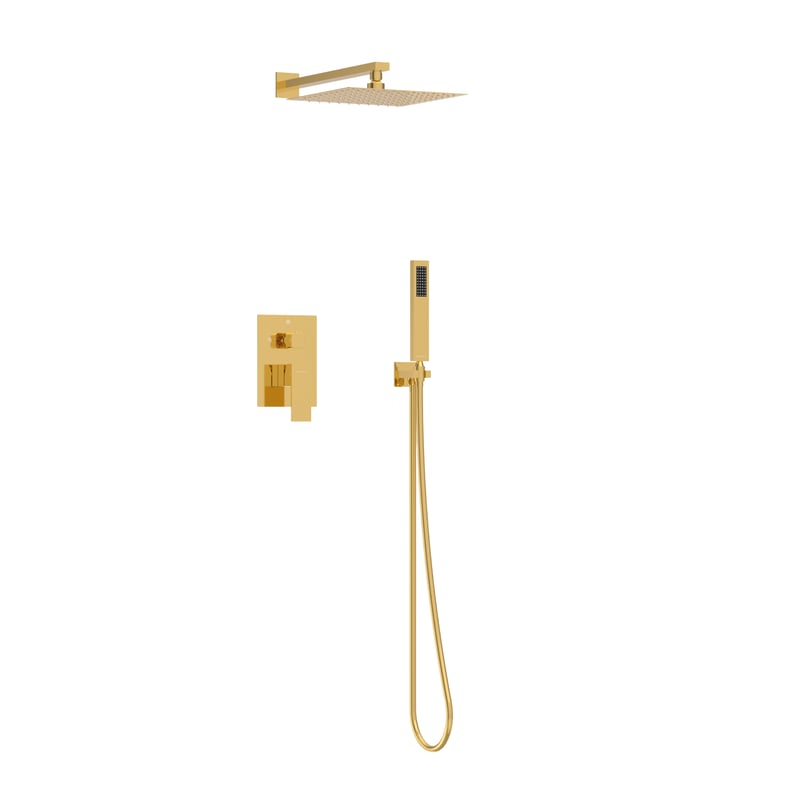 BALNEO Bateria prysznicowa z deszczownicą i słuchawką prysznicową połyskliwe złoto stal nierdzewna | System prysznicowy CASCADE