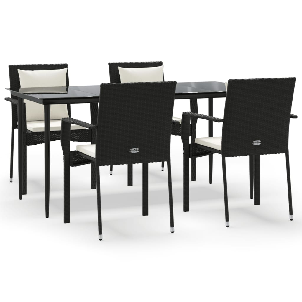 Maison Exclusive - Set da Pranzo da Giardino 5 pz Nero con Cuscini in Polyrattan - 2