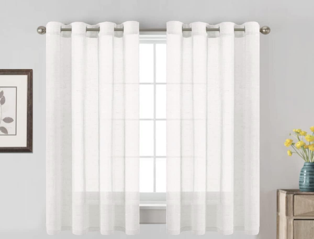 Zasłony lniane, przepuszczające światło, półprzezroczyste do salonów i sypialni – zestaw 2 sztuk, 132 x 274 cm, kolor ecru