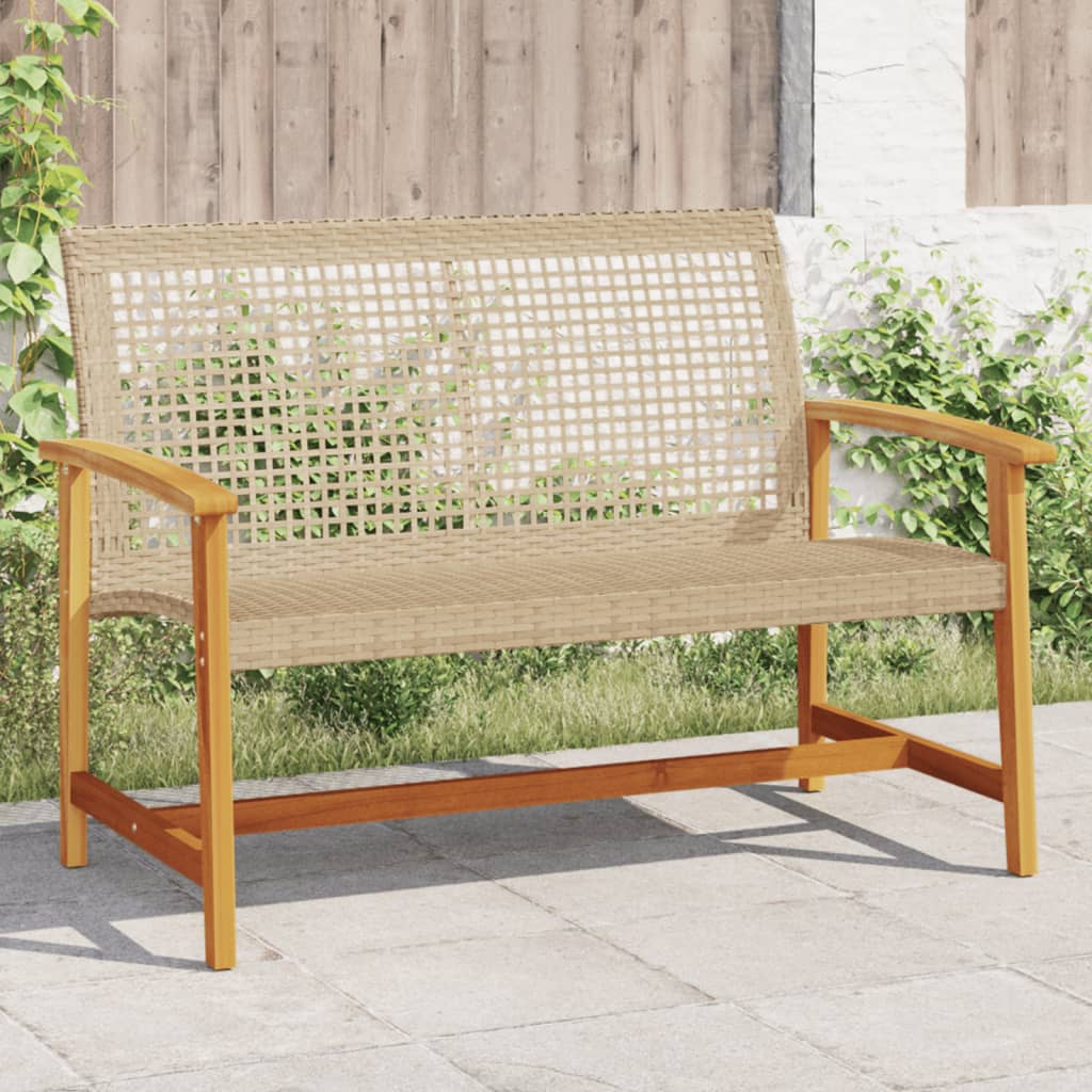 Banco de jardín beige 112 cm tejido de resina y madera de acacia
