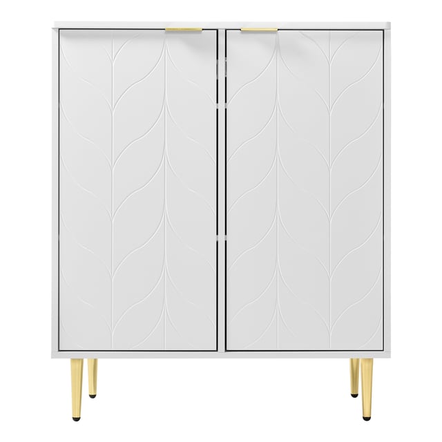 Buffet 2 portes, commode, design d'angle antichoc, 3 étagères, 6 compartiments, 75L*40P*90H, blanc