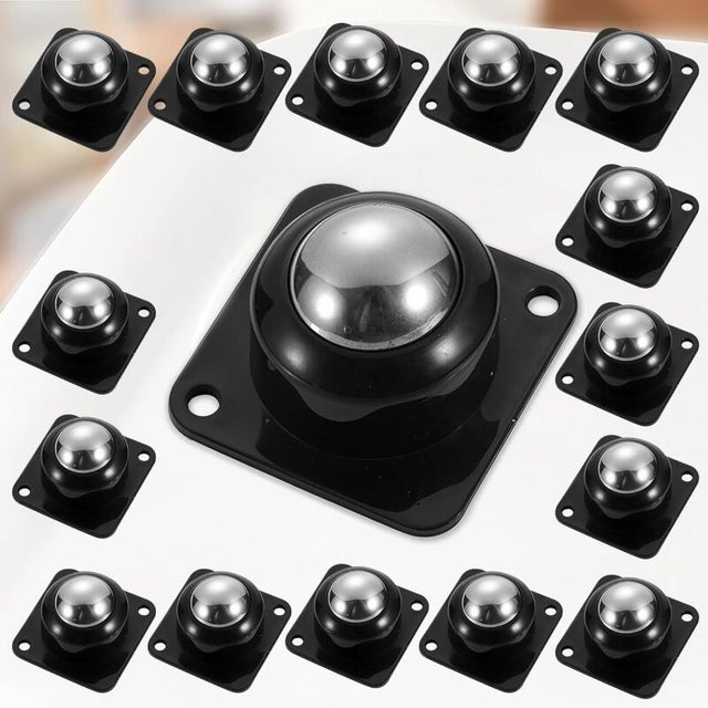 Conjunto de 16 rodas autoadesivas giratórias de 360°, sendo 4 delas com capacidade de carga de até 10 kg, 25 x 15 mm, pretas.
