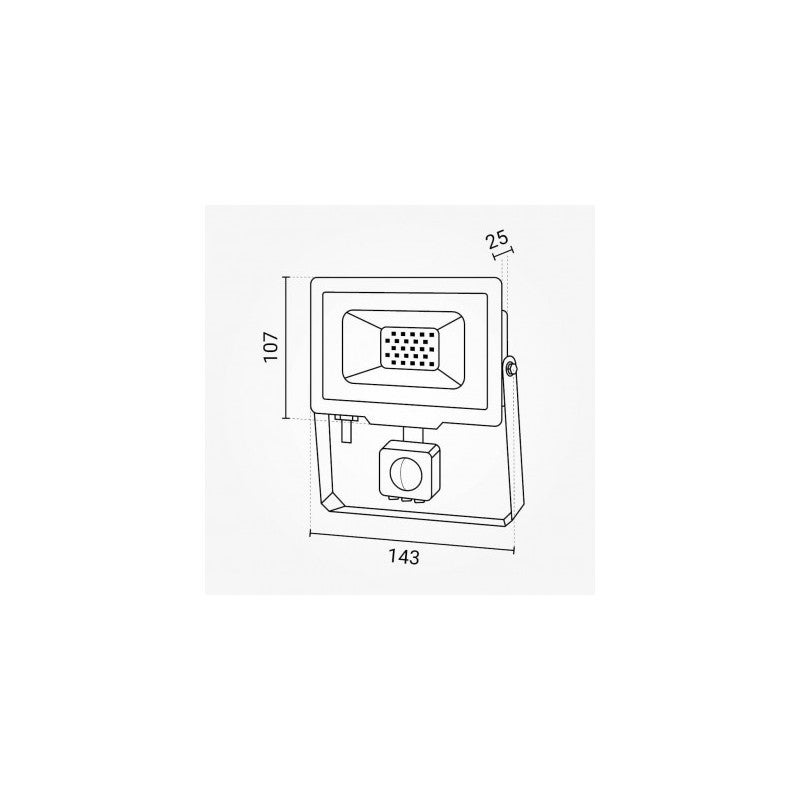 Projecteur LED SMD Noir – 20W – 1600lm – IP65 – Capteur PIR – 6000K - 4