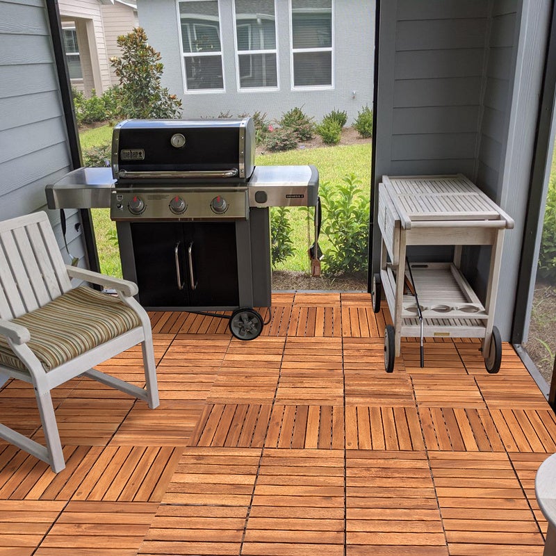 22x Dalles de terrasse en bois d'acacia pour 2m² - 6 lames - système de clips - terrasse/ jardin extérieur - 8