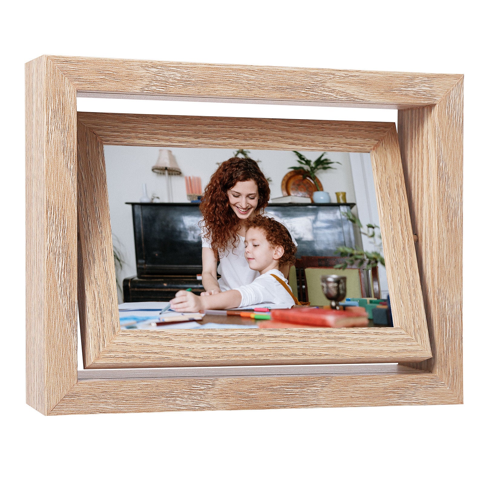1 marco de fotos giratorio de doble cara, marco de fotos de madera diy, marco de fotos horizontal y vertical 21*16*4cm, un regalo para familiares