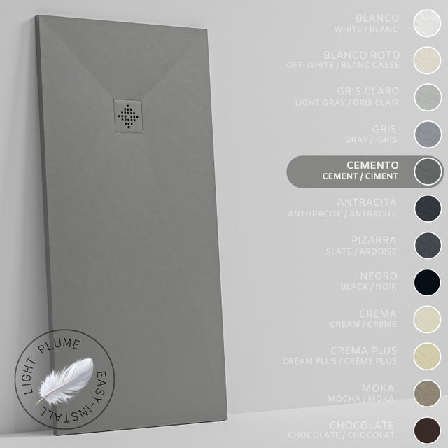 SOULHOME Lekki Brodzik z Żywicy tekstura Łupka cementowoszary – 110X70- cm Ultra-płaski Zawiera Syfon i Kratkę Same