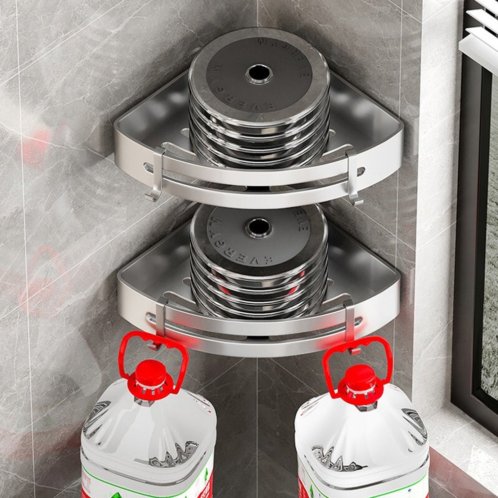 Étagère de douche d'angle, 2 paquets, étagère murale de salle de bain avec adhésif, organisateur de rangement pour toilettes, dortoir et cuisine - 4
