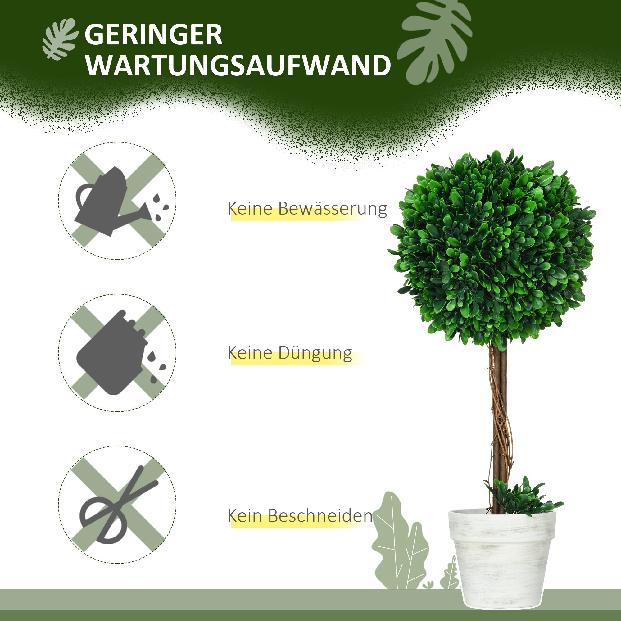 Lot de 2 buis artificiels de 60 cm, résistants aux UV, avec pots, pour décoration de salon, vert - 5