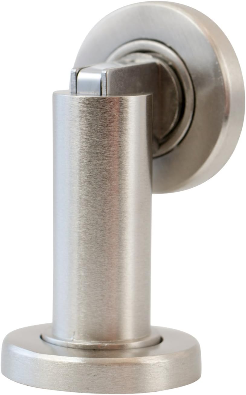 Magnetyczny ogranicznik drzwi o wyglądzie stali nierdzewnej - Ogranicznik drzwi z materiałem do montażu na podłodze i ścianie - Ø 5 cm, wysokość 7 cm