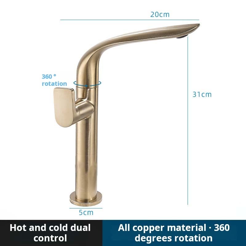 Mitigeur lavabo en laiton brossé or, robinet salle de bain 360° rotatif, double commande eau chaude et froide, mousseur ABS doux - 2