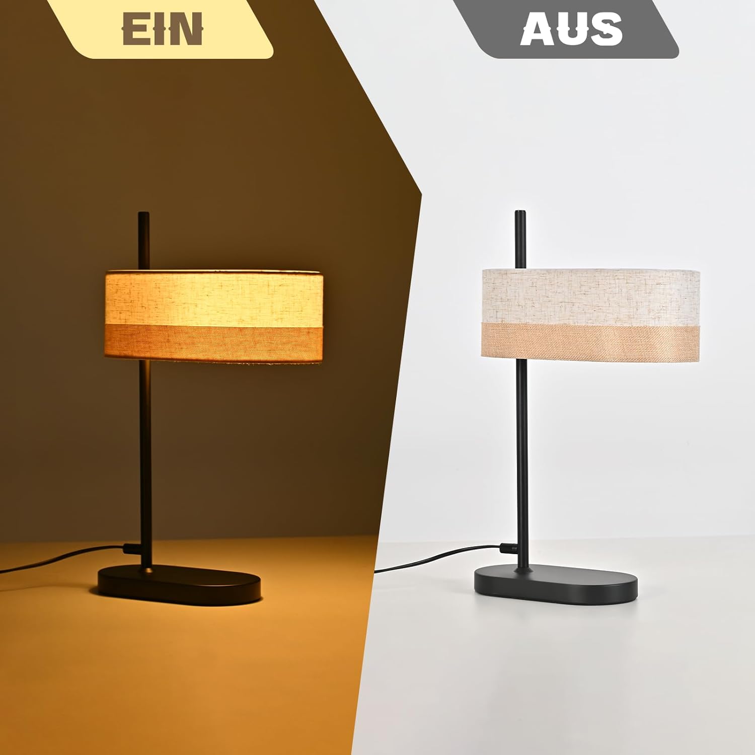 Nettlife Lampa Stołowa Vintage Czarna E14, Tkanina, Rustykalna Lampka Nocna do Sypialni Salonu (Brak żarówki) - 5