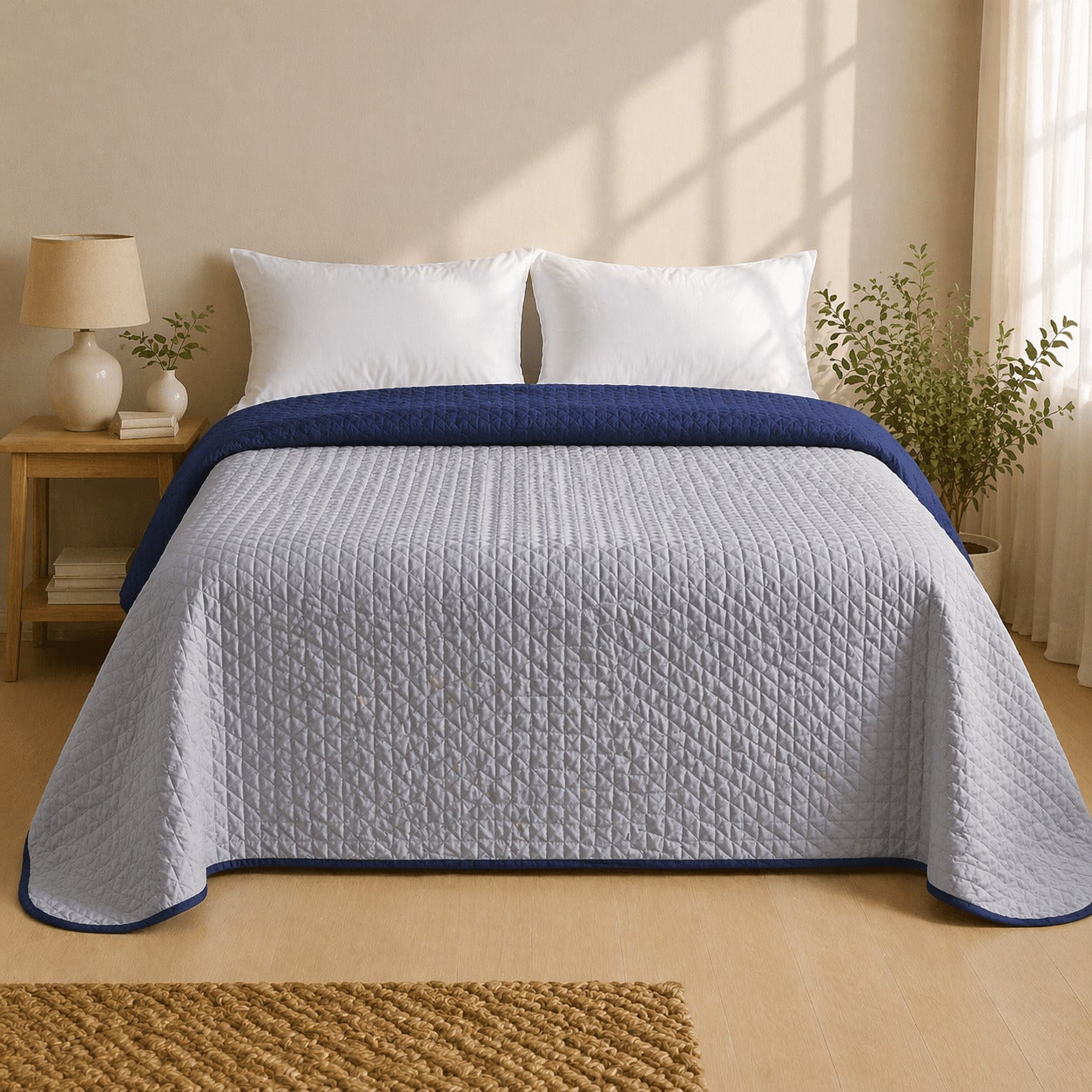 Colcha Bicolor Reversible Azul/Gris Cama 180cm Donegal Collections - 6