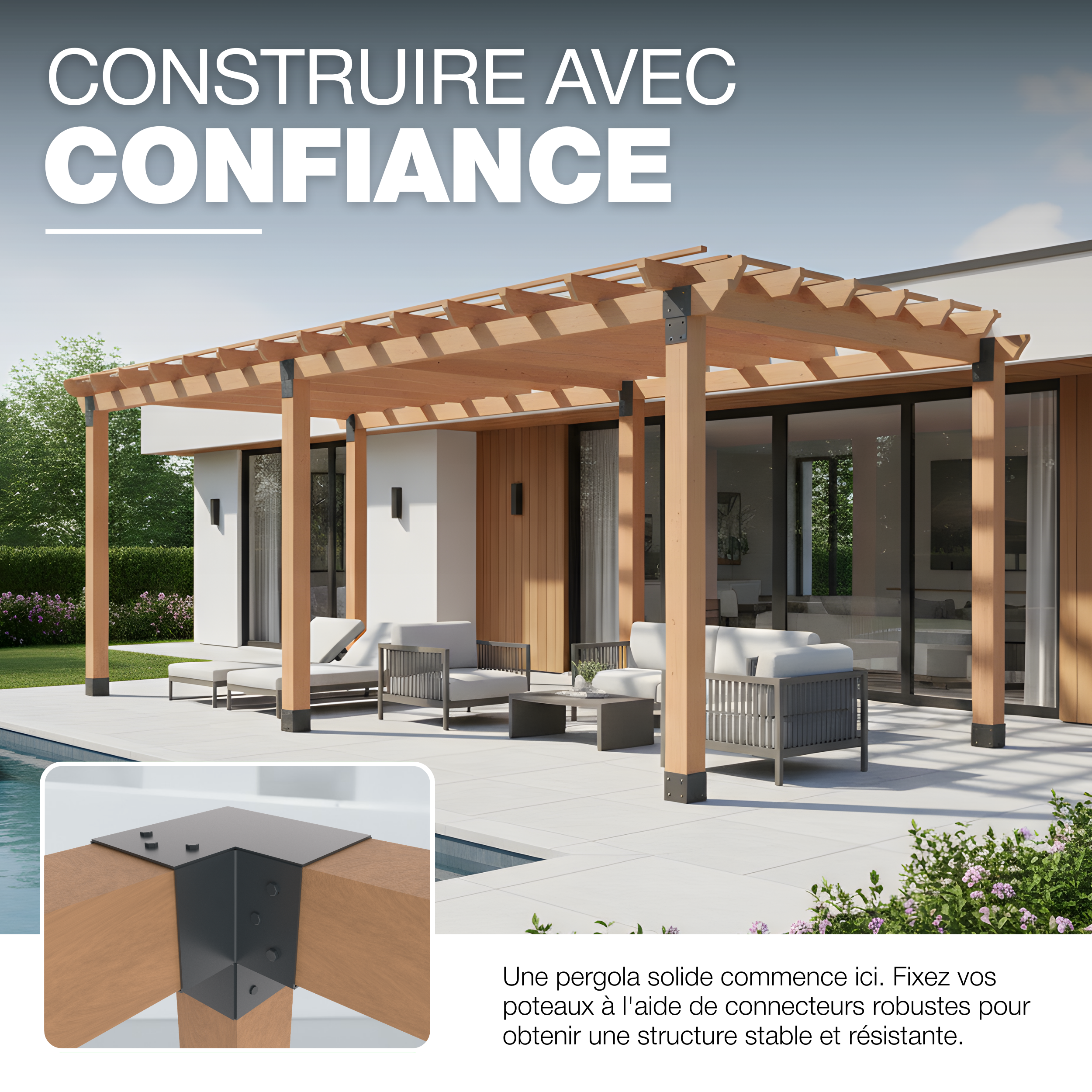 Connecteur de Poteau Y 71x71 mm Thermolaqué Anthracite Pergola Connecteur D’Angle Droit 3 Voies Pavilon Support de Menuiserie DIY GeZu Impex - 5