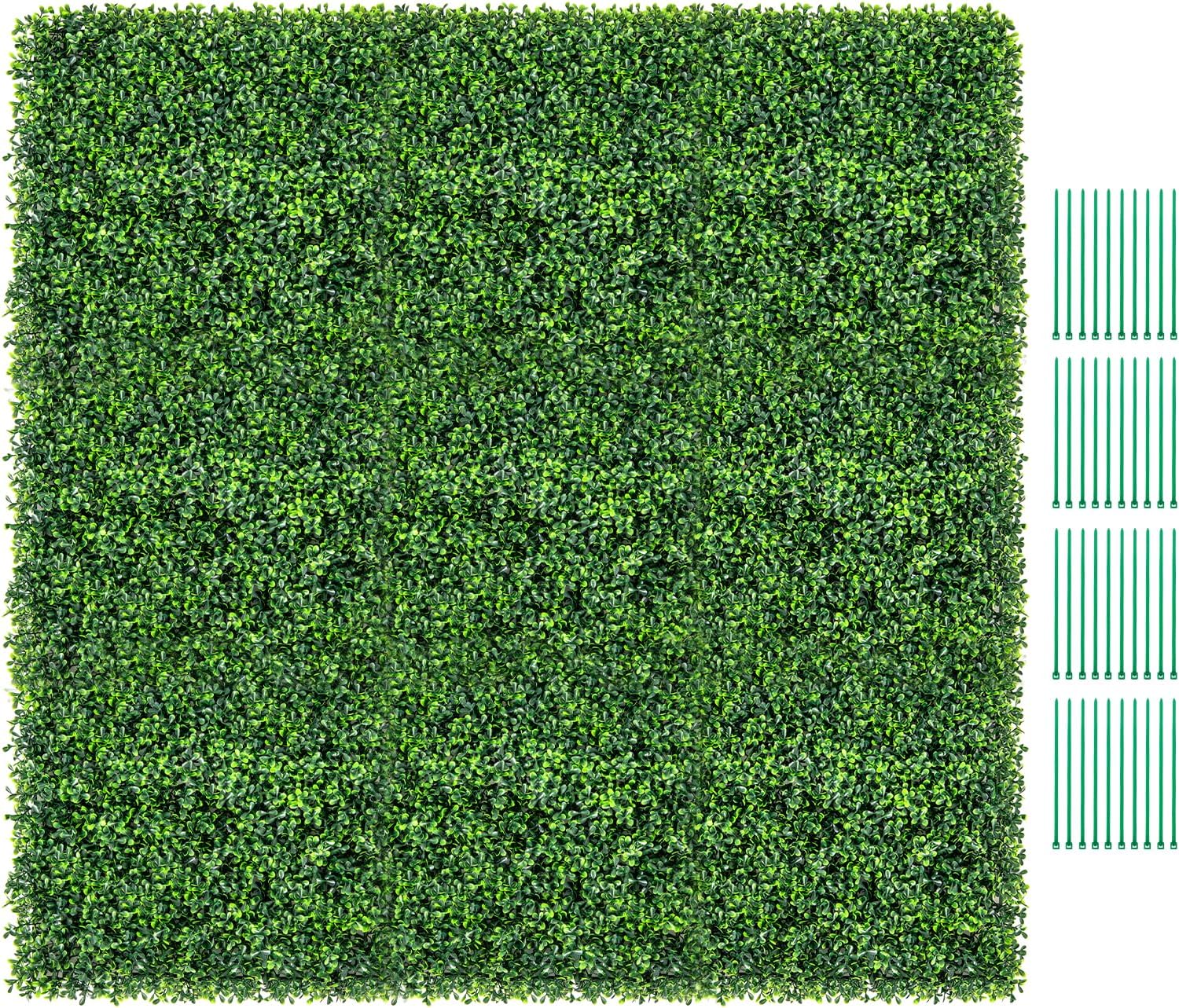12 Paneli Sztucznej Bukszpanowej Żywopłotu, Panele Ścienne ze Sztucznego Bukszpanu o Wymiarach 50 x 50 cm, Dekoracja Ścienna do Ogrodzenia, Ogrodu