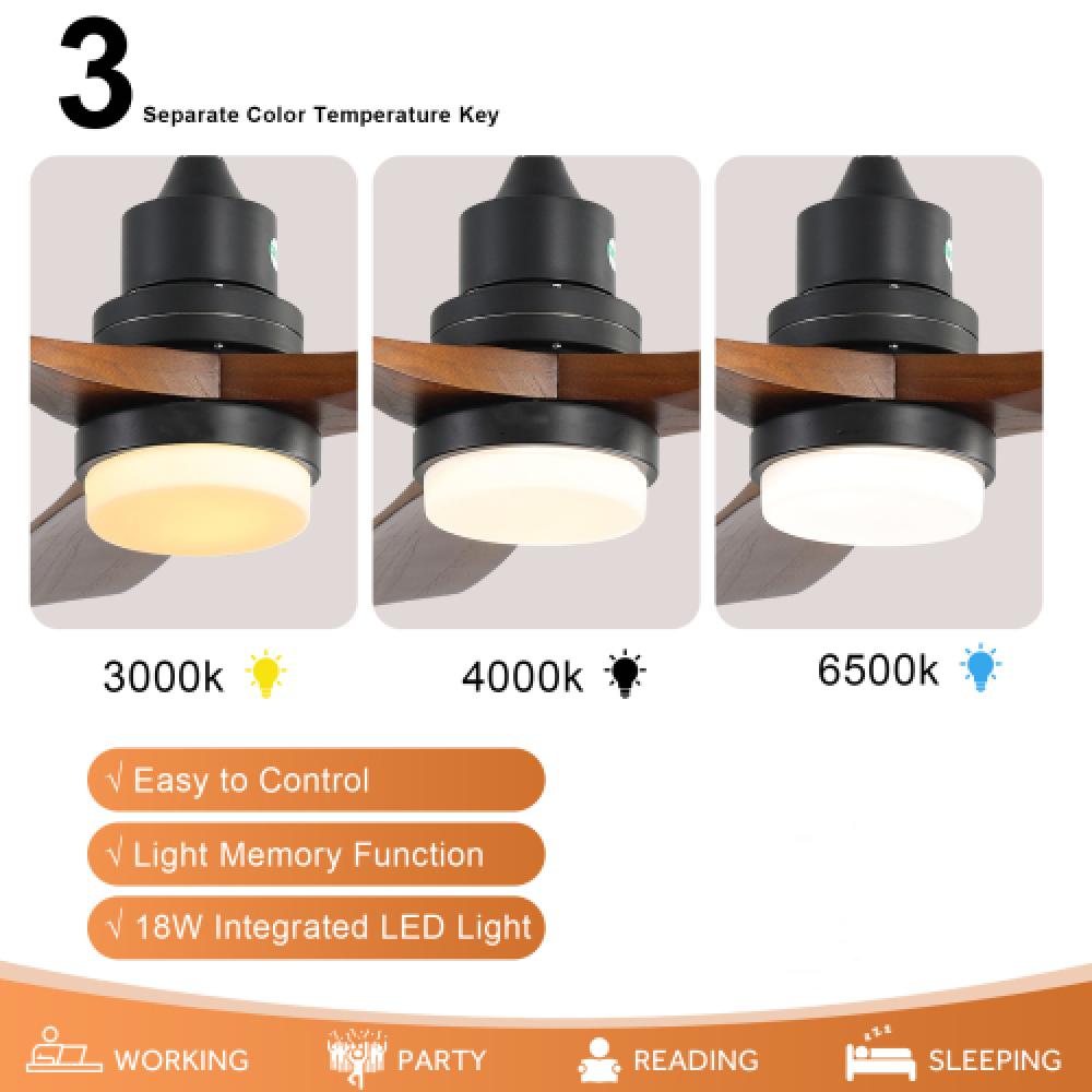 Ventilateur de plafond de 52 pouces avec éclairage, 6 vitesses, télécommande, moteur DC réversible, économique – Idéal pour les grandes pièces - 7