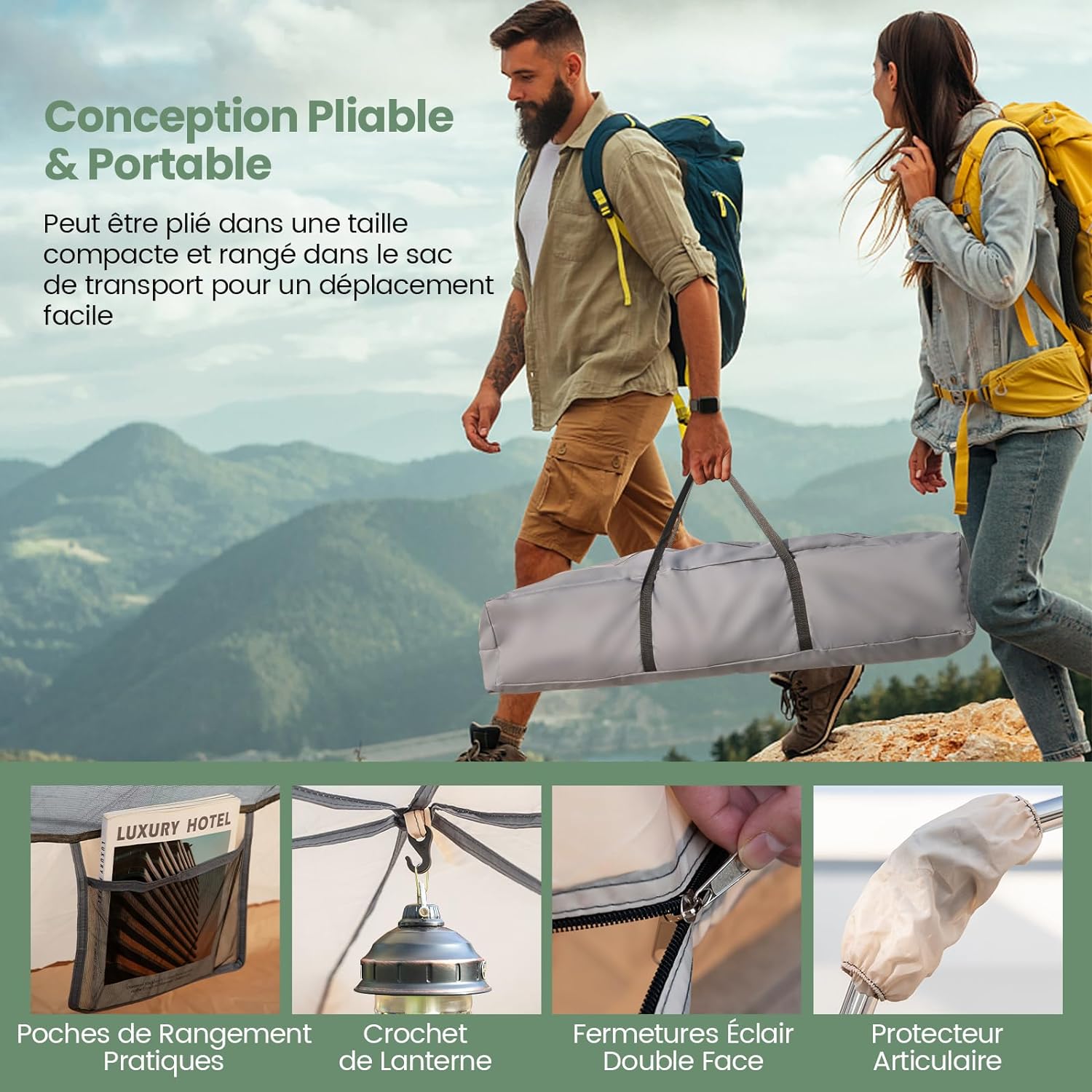 Tente de Camping Instantanée avec Support Automatique pour 4-6 Personnes - 3