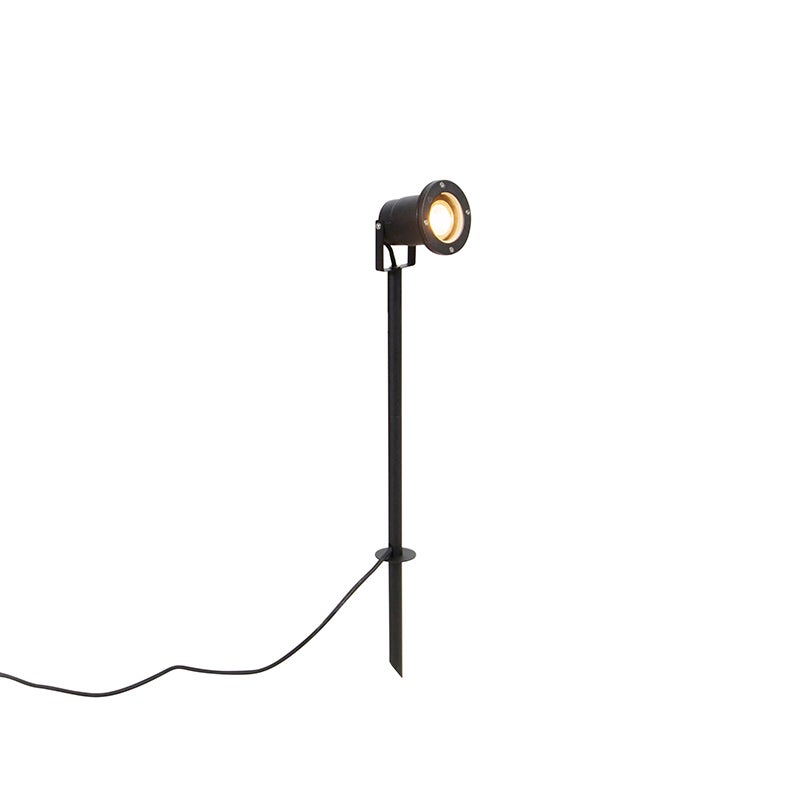 Qazqa nowoczesny reflektor z kolcem do ogród - Basic - czarny, max. 50w, kompatybilny z żarówką LED, gu10, 80cm, IP65, okrągły