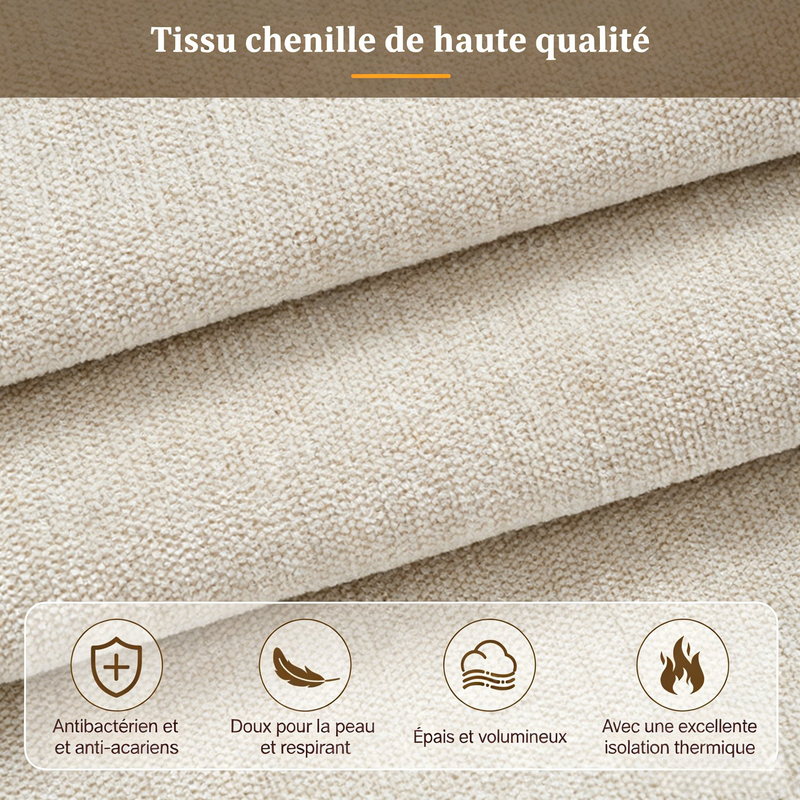 Lit Double Adulte 160x200 en Tissu Chenille Beige,Cadre de lit avec Tête de lit capitonné,Sommier à Lattes Inclus pour Chambre Parentale Sans Matelas - 6