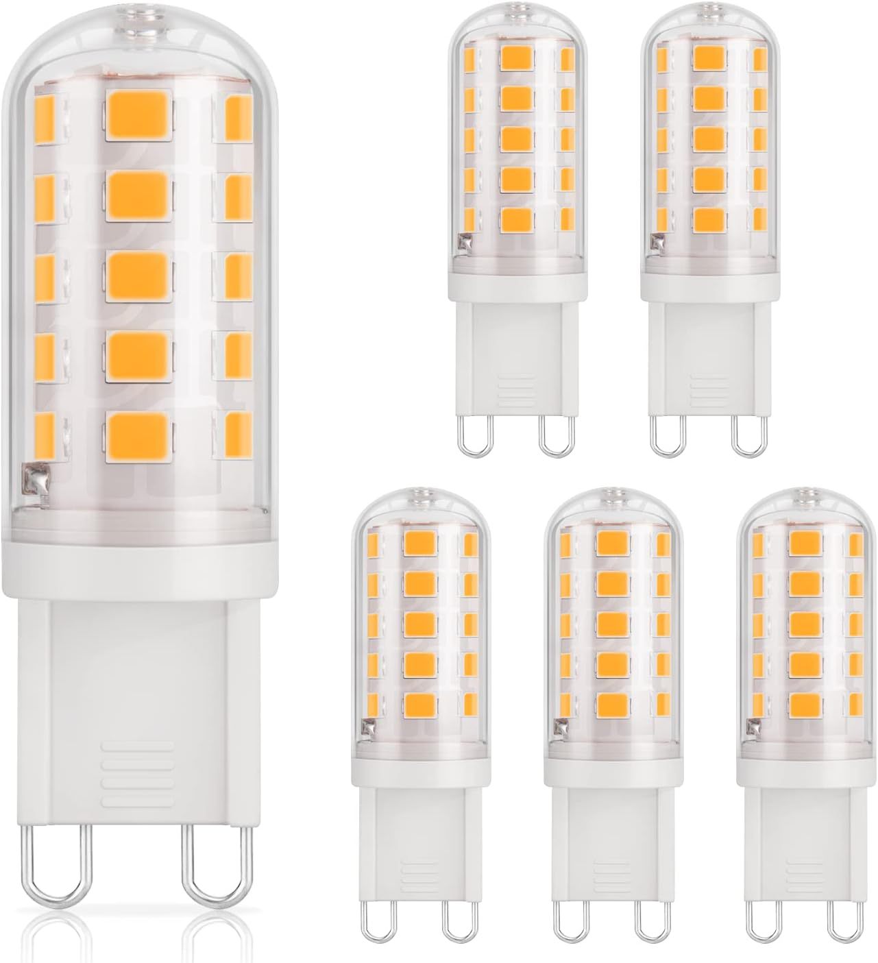 Żarówki LED G9, 3.5W Odpowiednik lampy halogenowej 30W, Biały Ciepły 2700K 380LM Bez Migotania AC/DC 220-240V do Sypialni Salonu Kuchni, Zestaw 6
