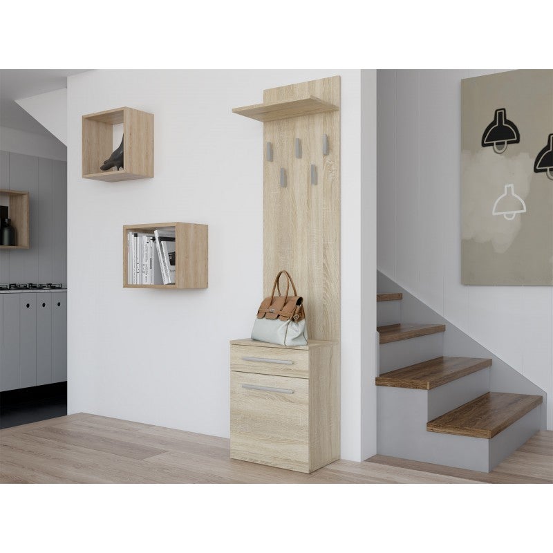 VIONI - Armadio guardaroba ingresso - Appendiabiti a parete con ripiano - 5 ganci - Cassetto + contenitore - 2