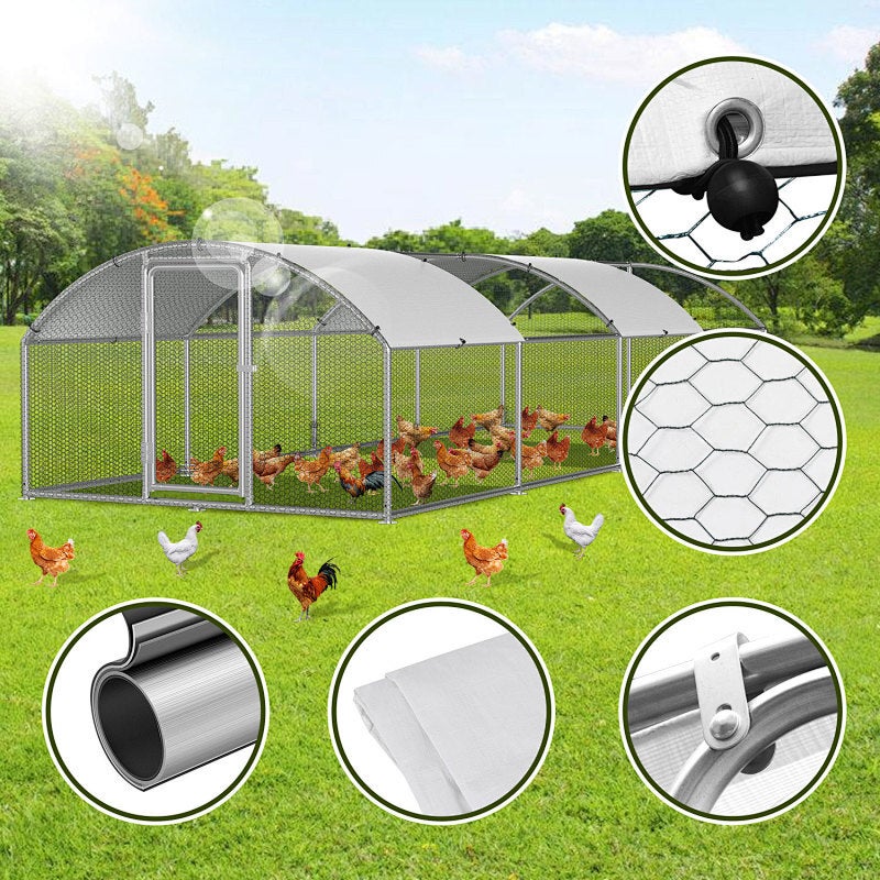 Wybieg dla kur z łukowym dachem 3x8x2 m, ocynkowana siatka metalowa i osłona anti-UV